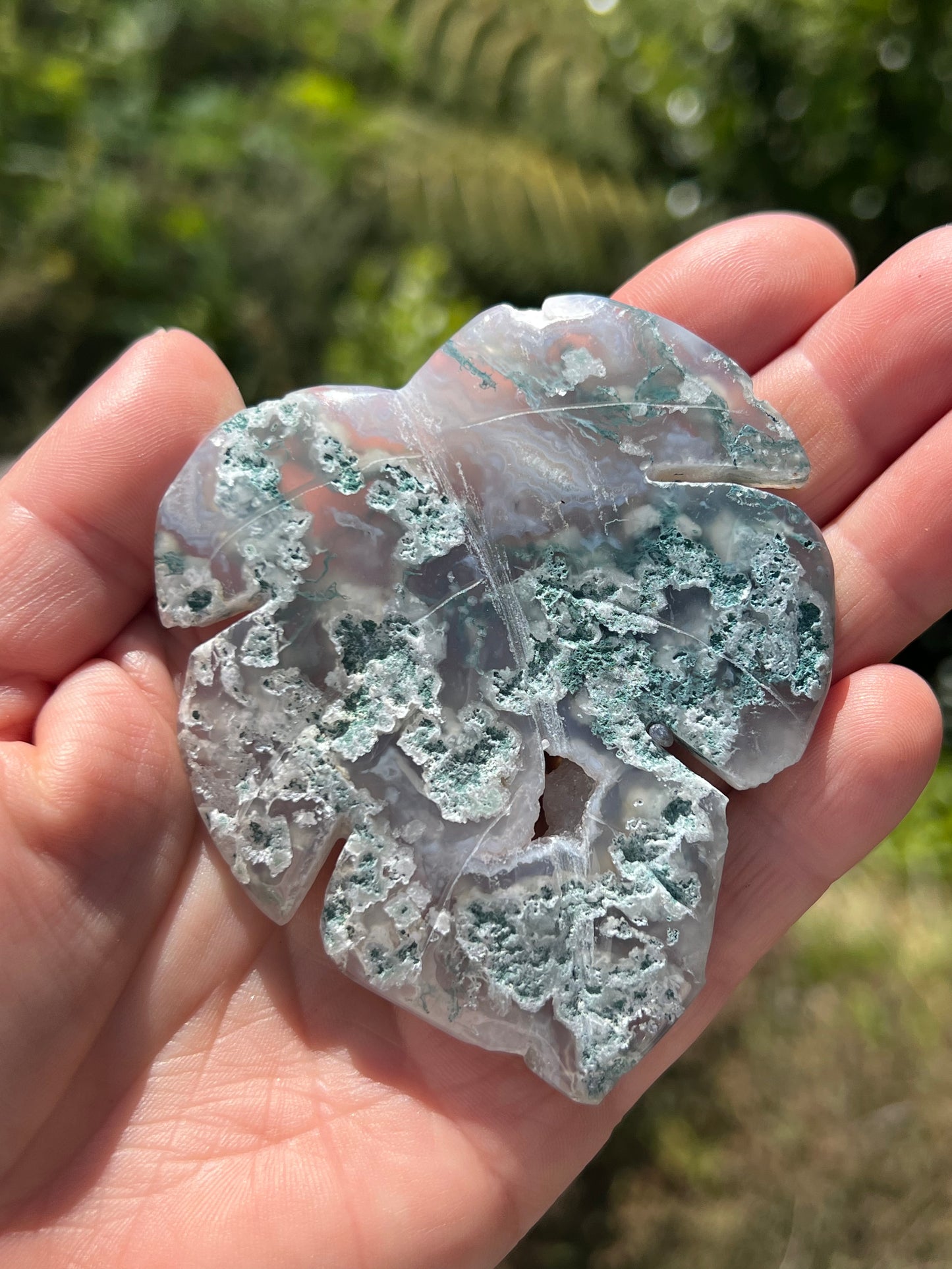 Moss Agate Monstera Leaf