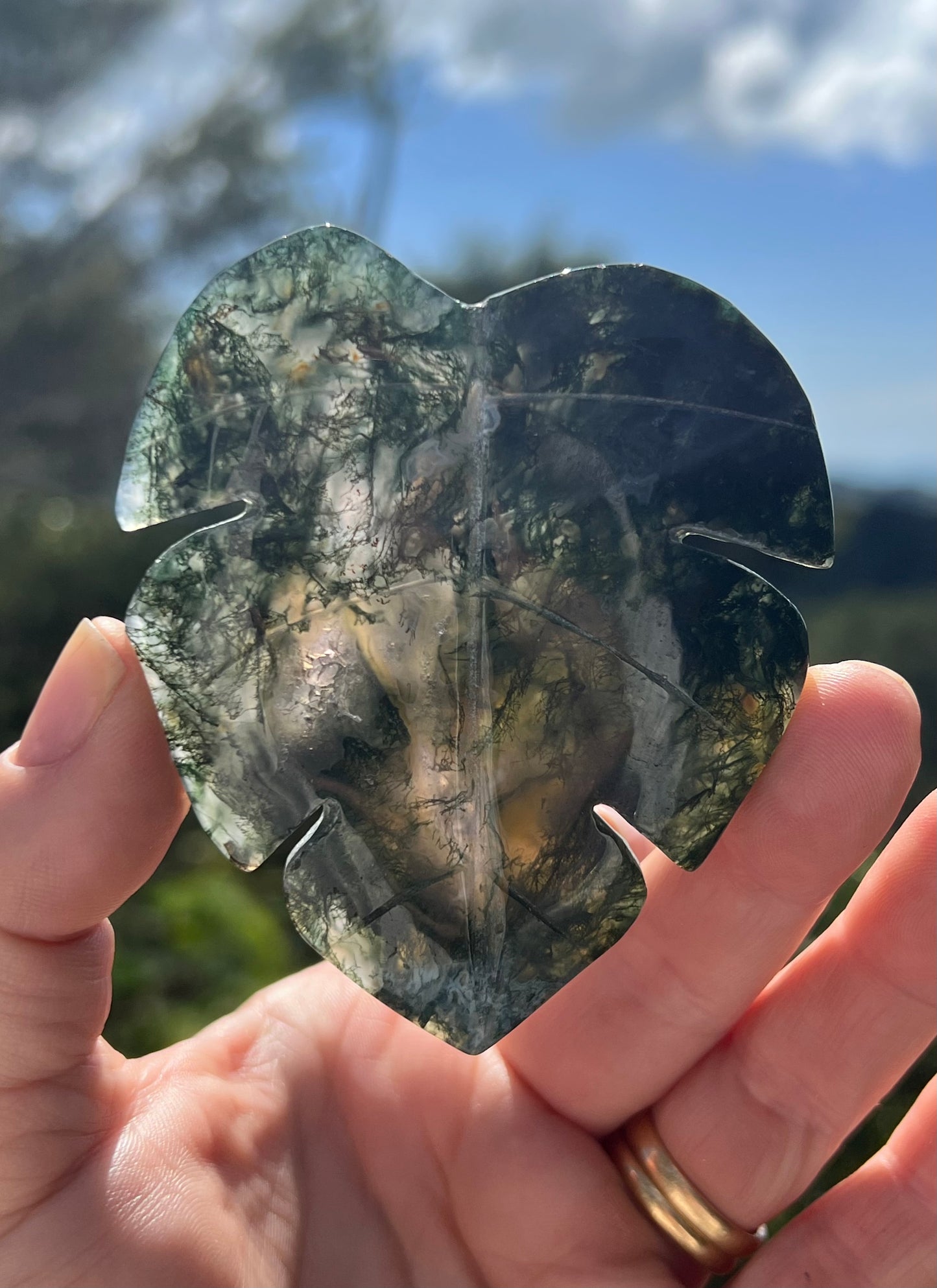 Moss Agate Monstera Leaf
