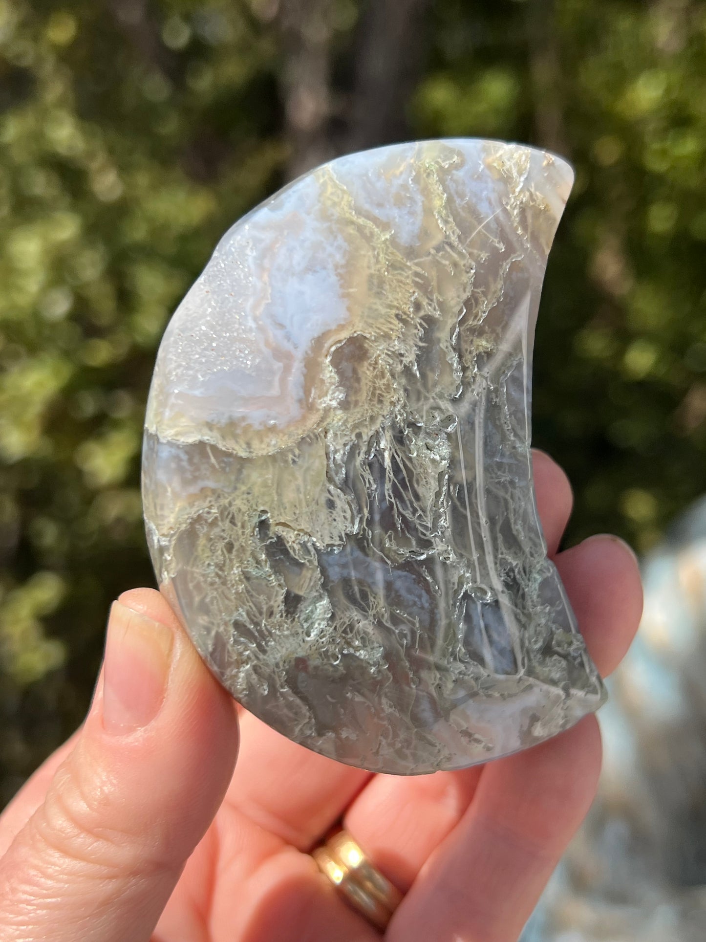 Moss Agate Crescent Moon
