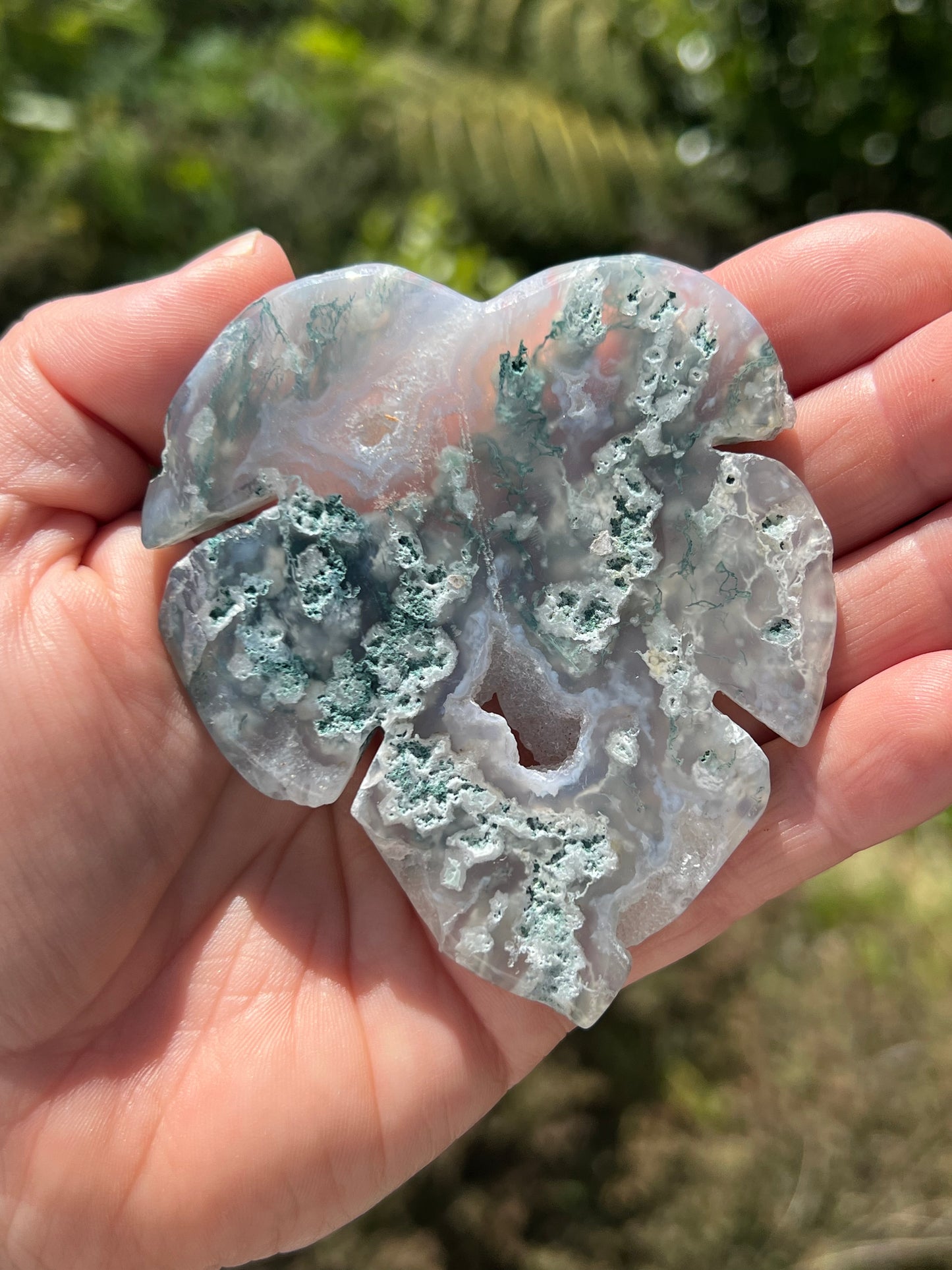Moss Agate Monstera Leaf
