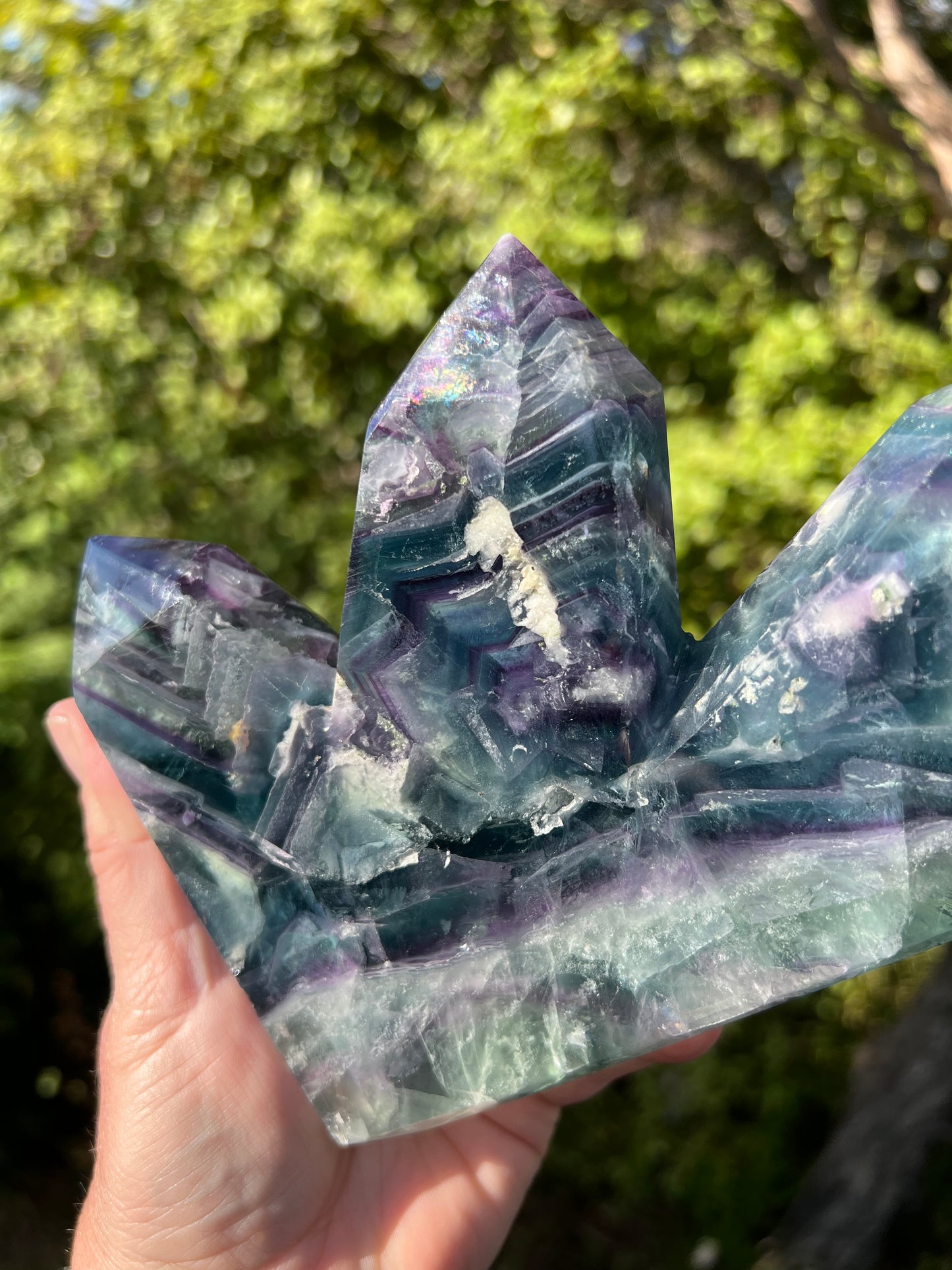 Rainbow Fluorite Triple Tower