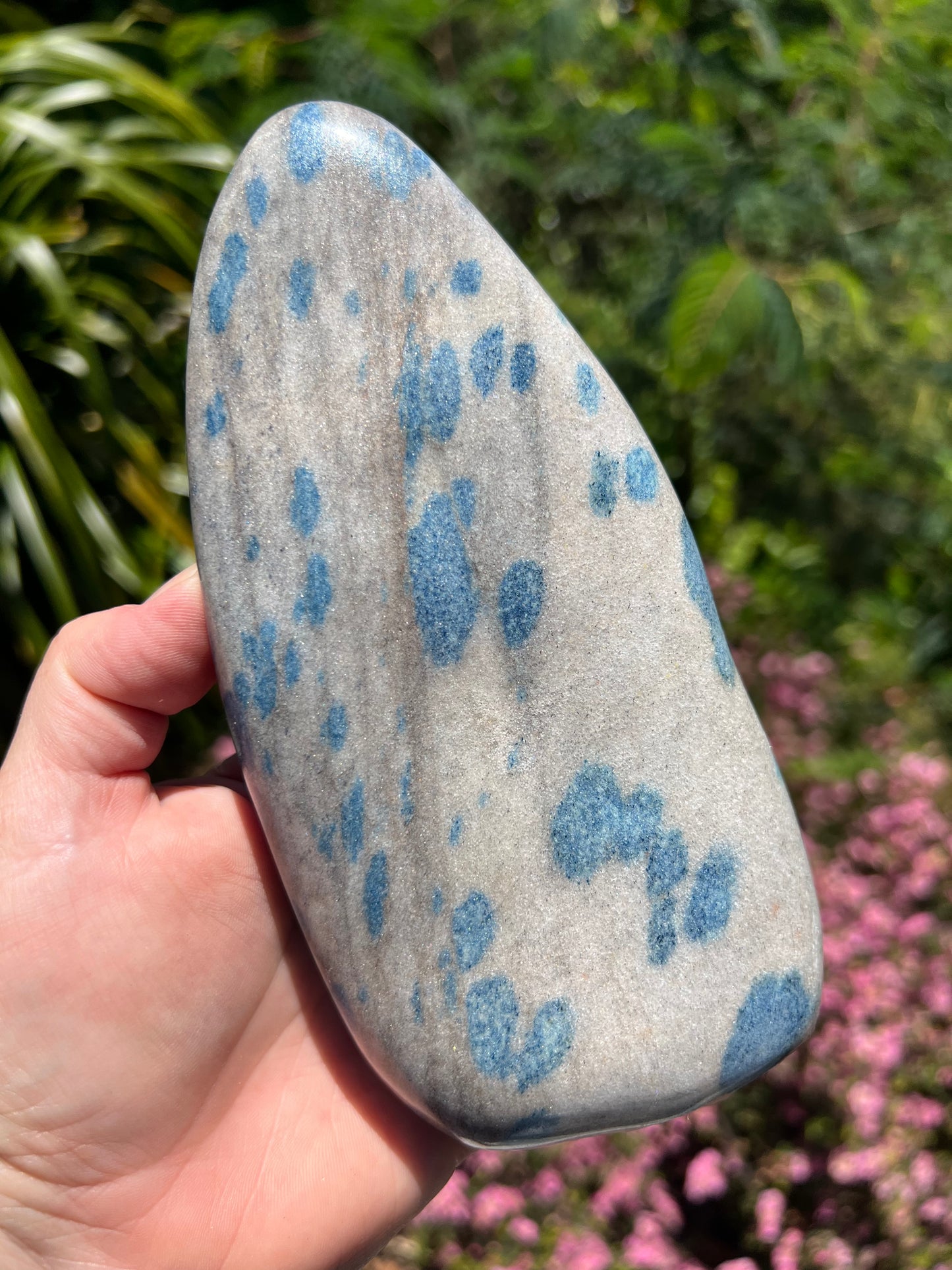 Blue Apatite in Cleavelandite Carved Freeform