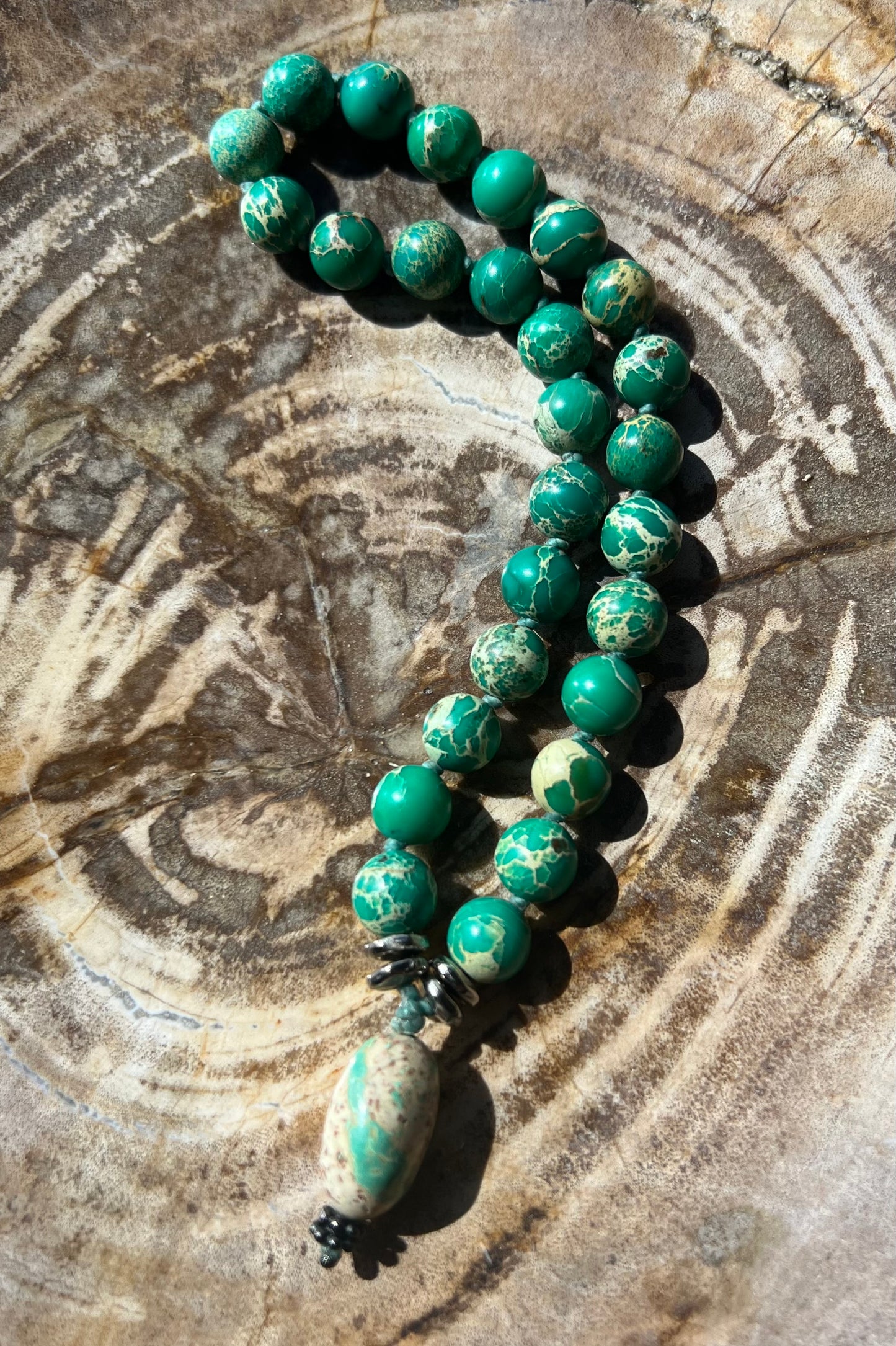 Pocket Mālā with Sea Sediment Jasper and Turquoise