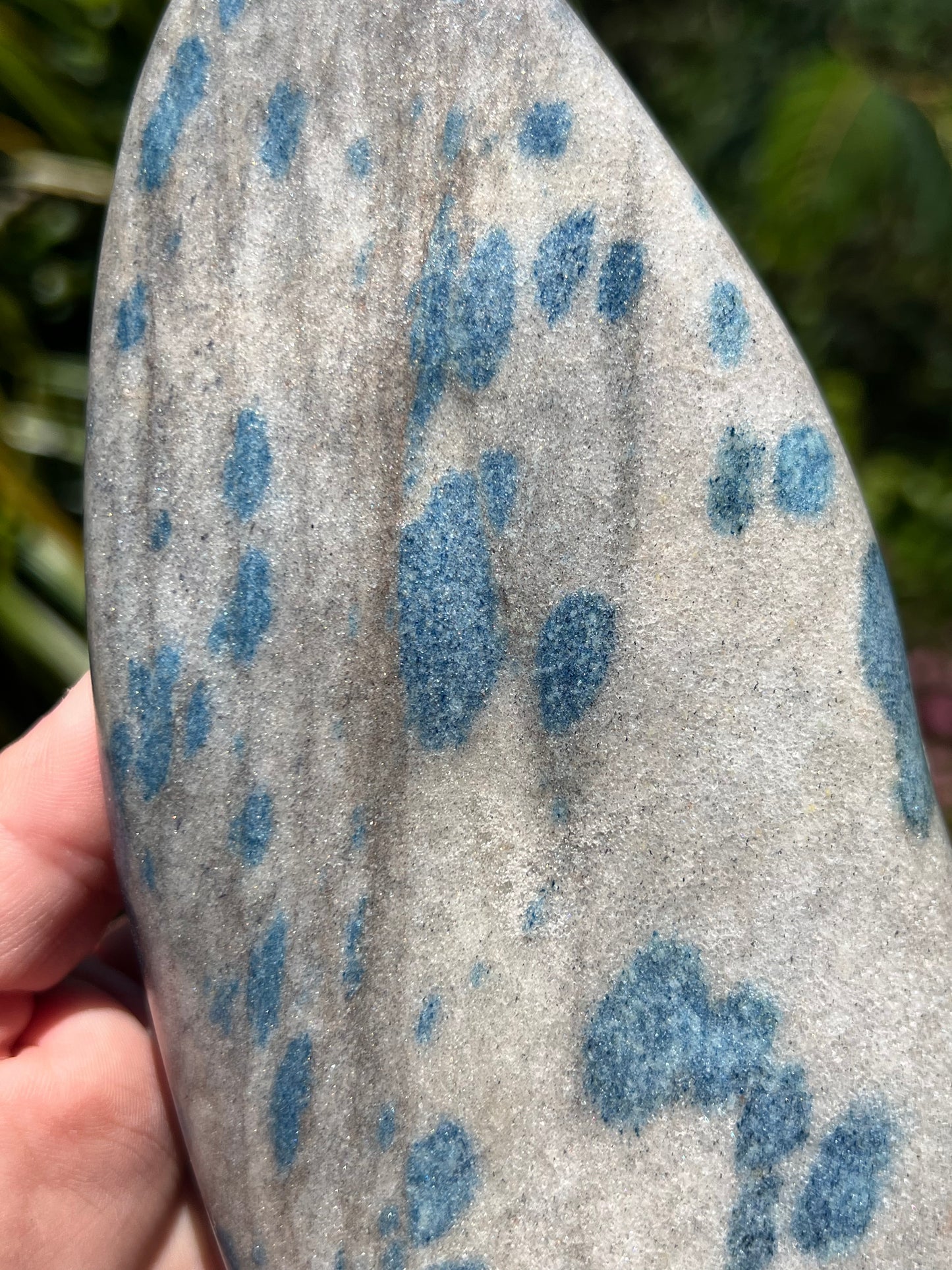 Blue Apatite in Cleavelandite Carved Freeform