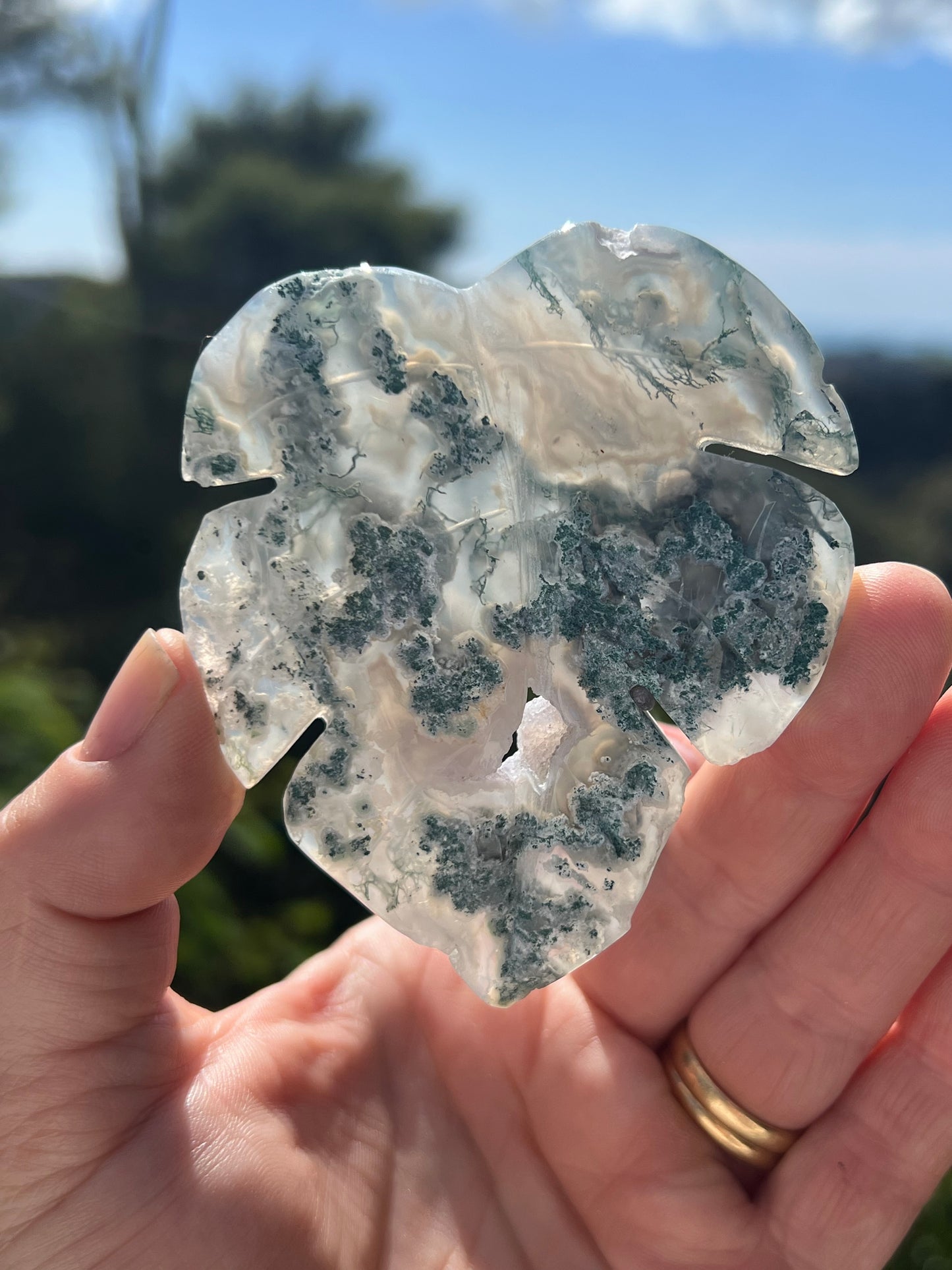 Moss Agate Monstera Leaf