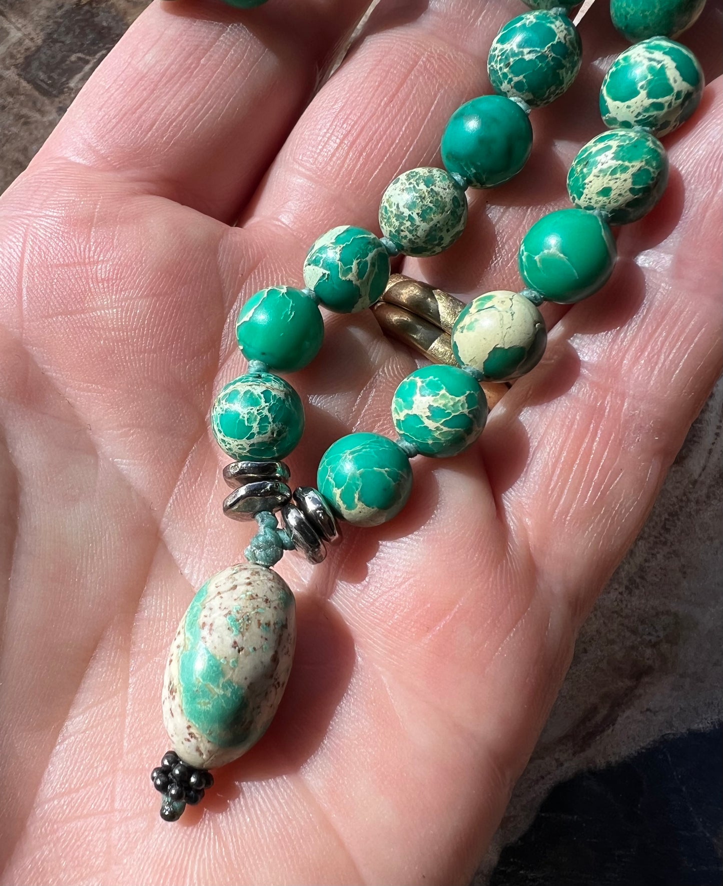 Pocket Mālā with Sea Sediment Jasper and Turquoise