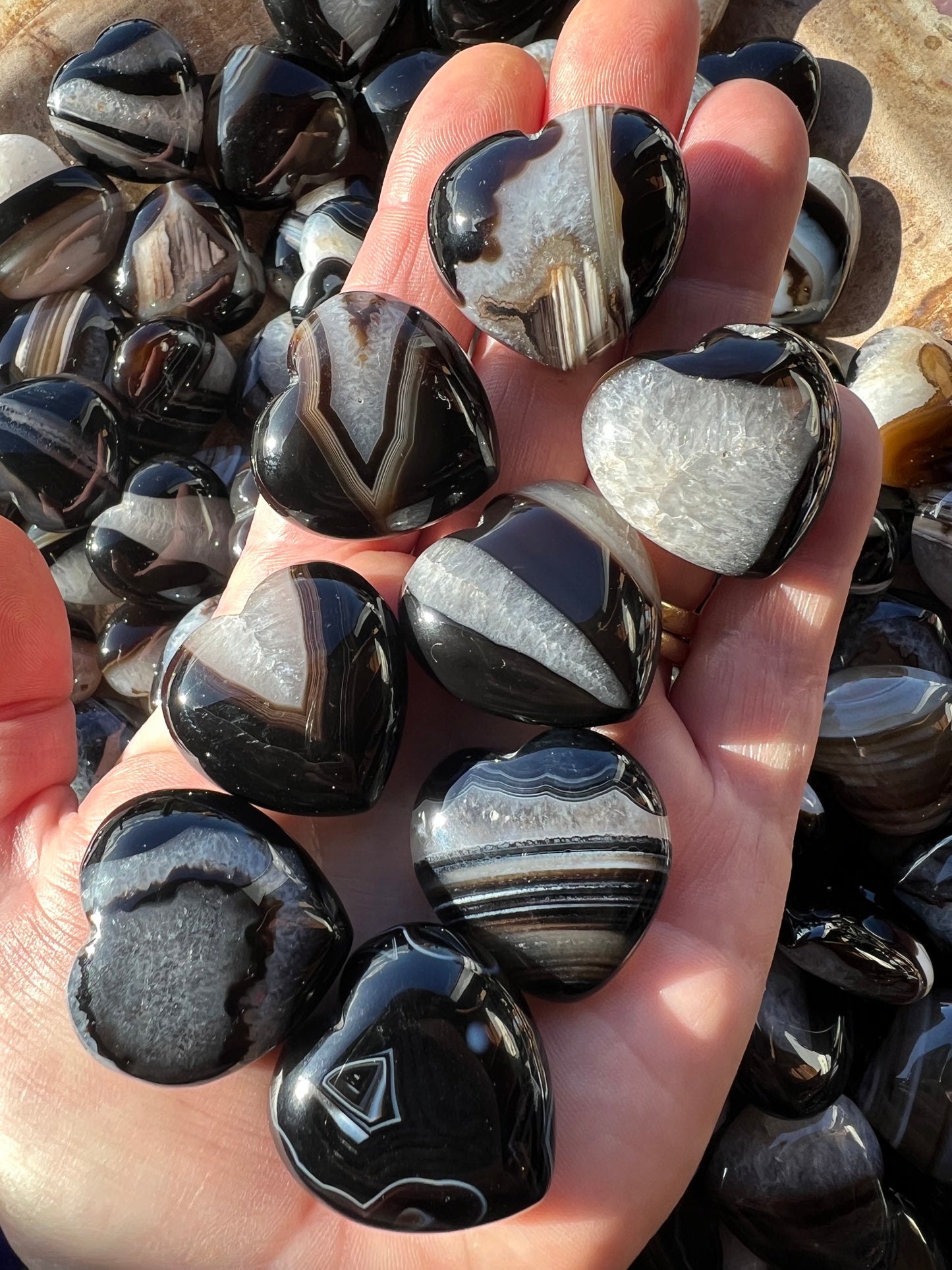 Black and Brown Banded Agate Heart