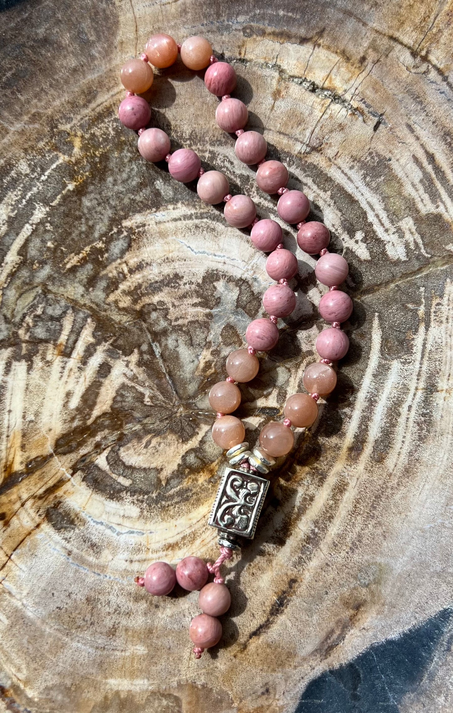 Pocket Mālā with Rhodonite and Sunstone