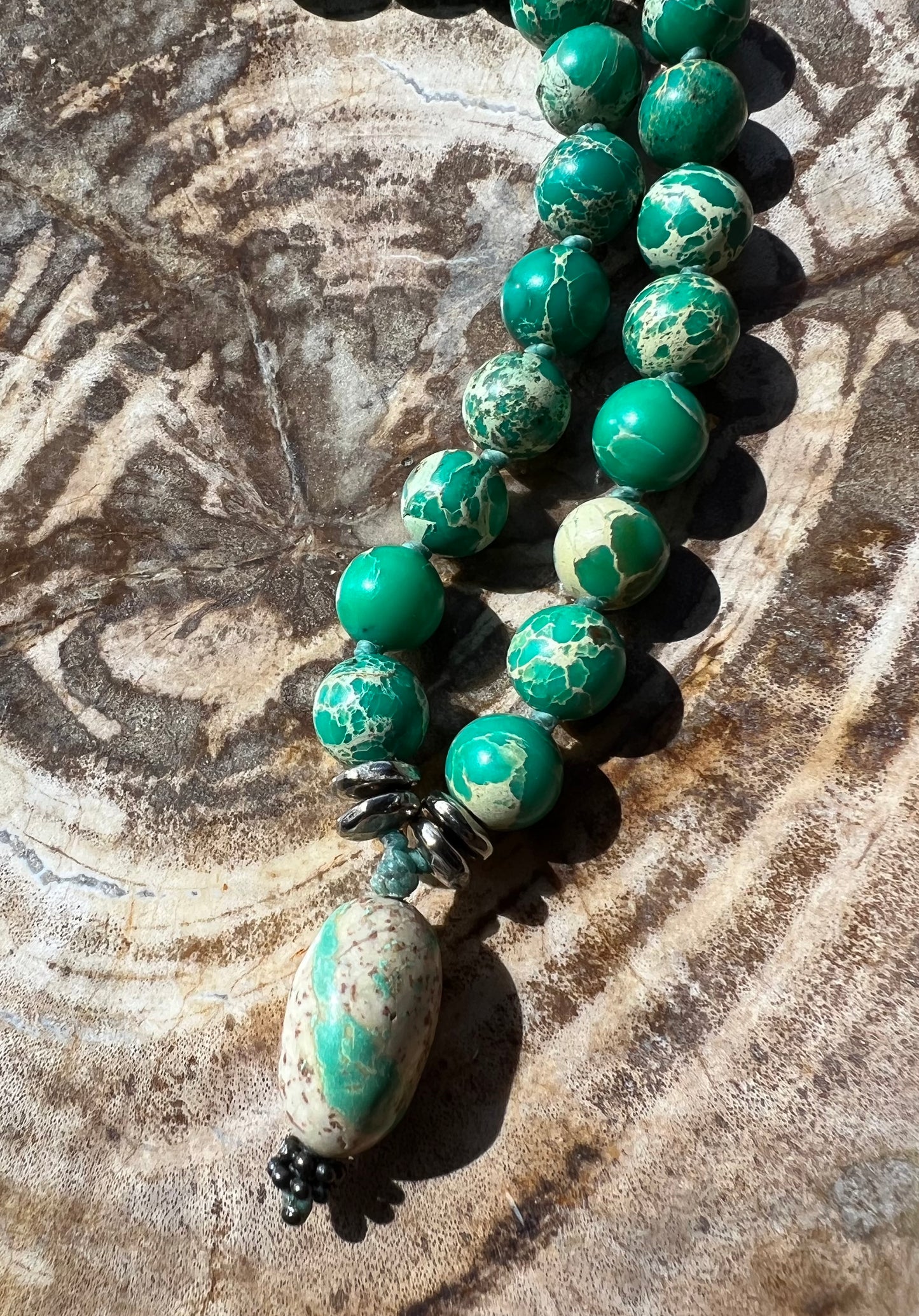 Pocket Mālā with Sea Sediment Jasper and Turquoise
