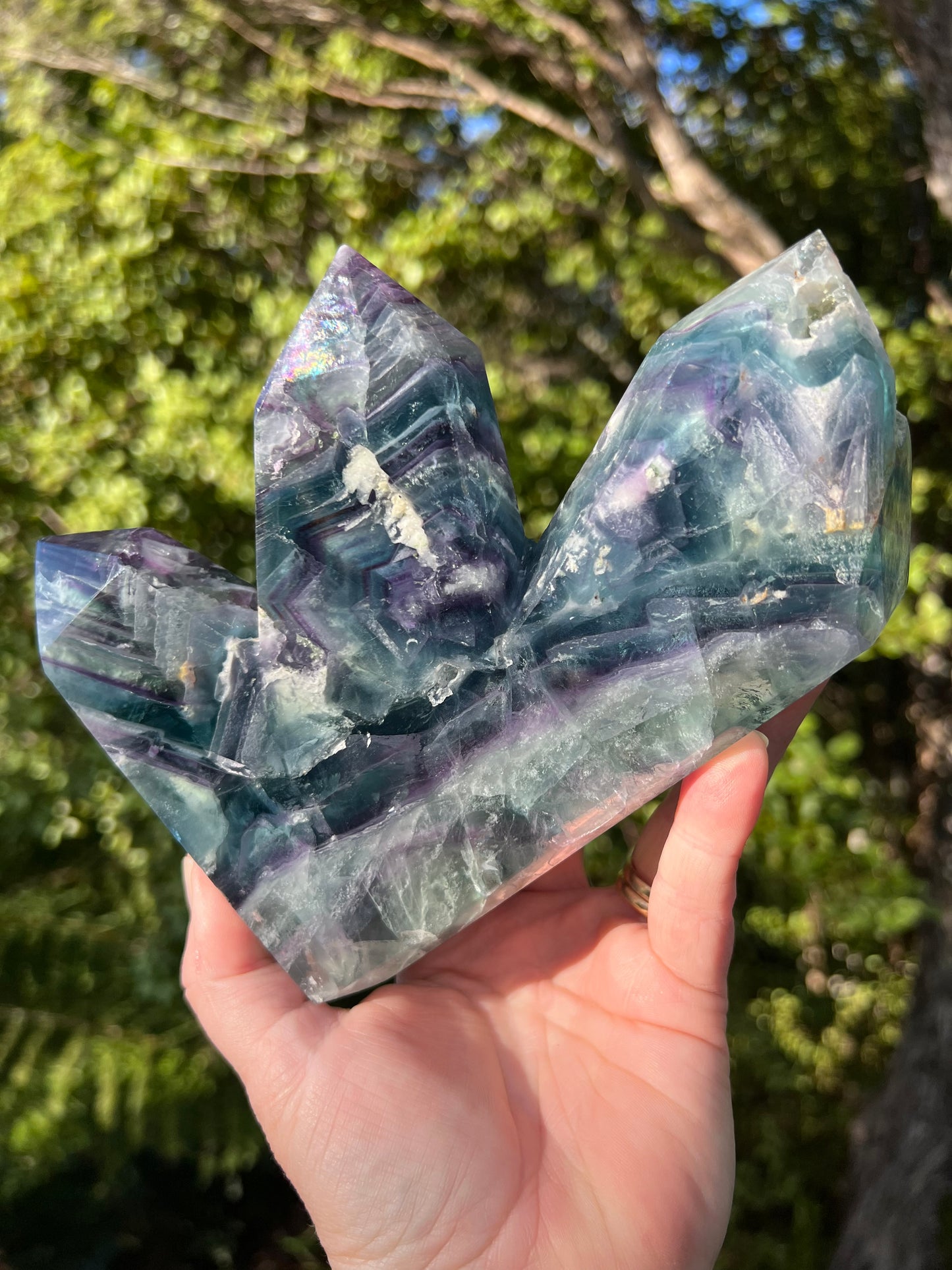 Rainbow Fluorite Triple Tower