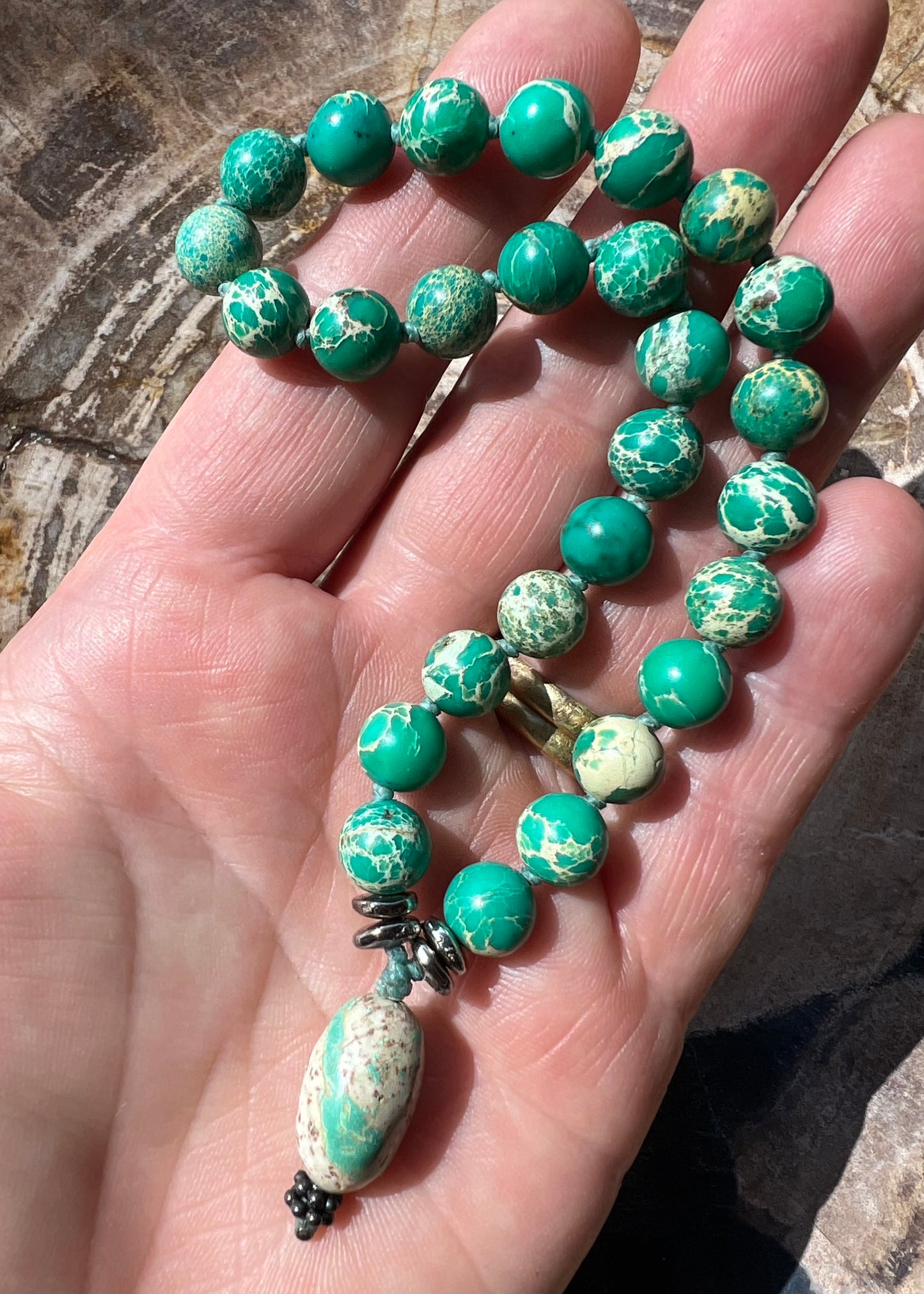 Pocket Mālā with Sea Sediment Jasper and Turquoise