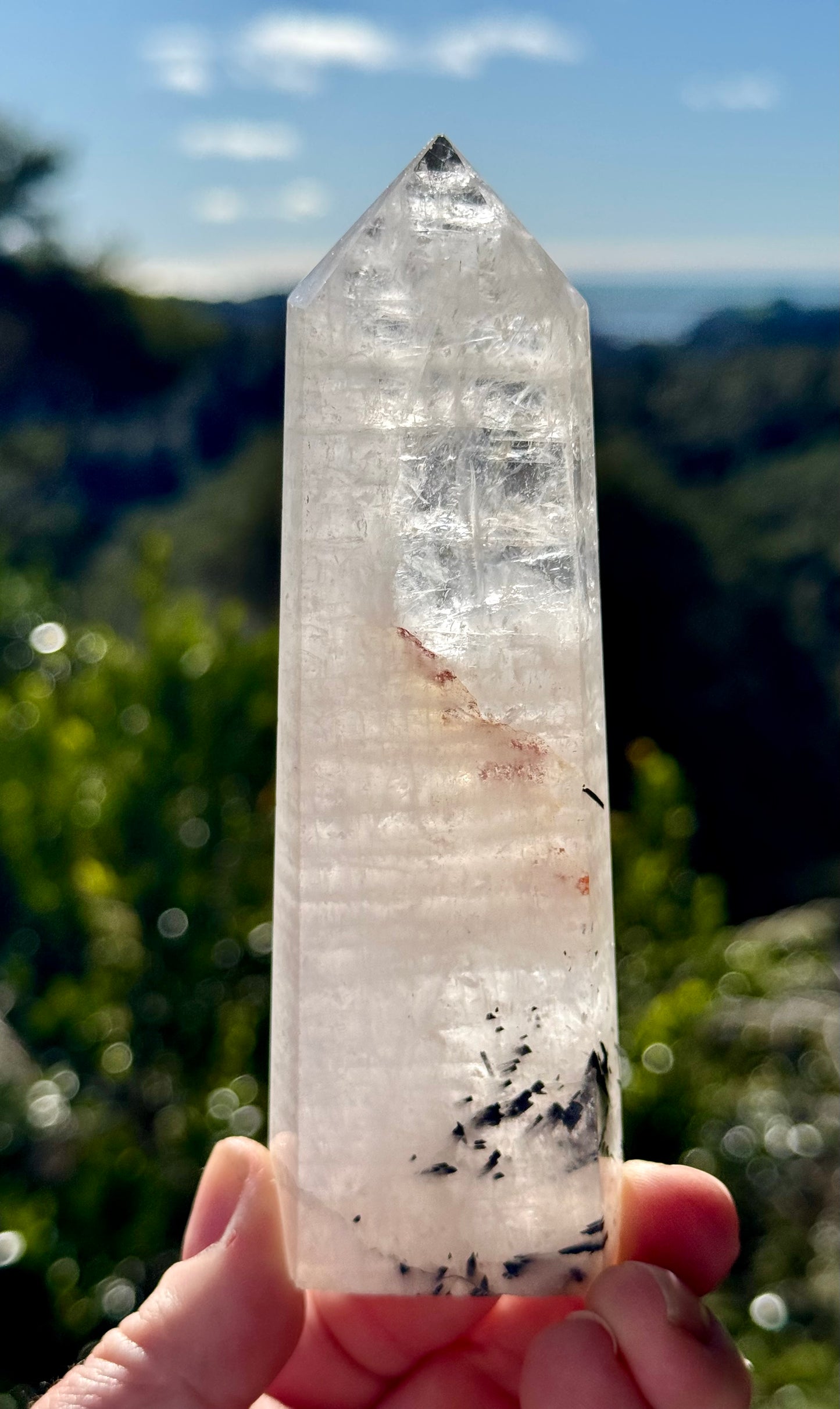 Black Tourmaline in Quartz Tower or Tourmalinated Quartz