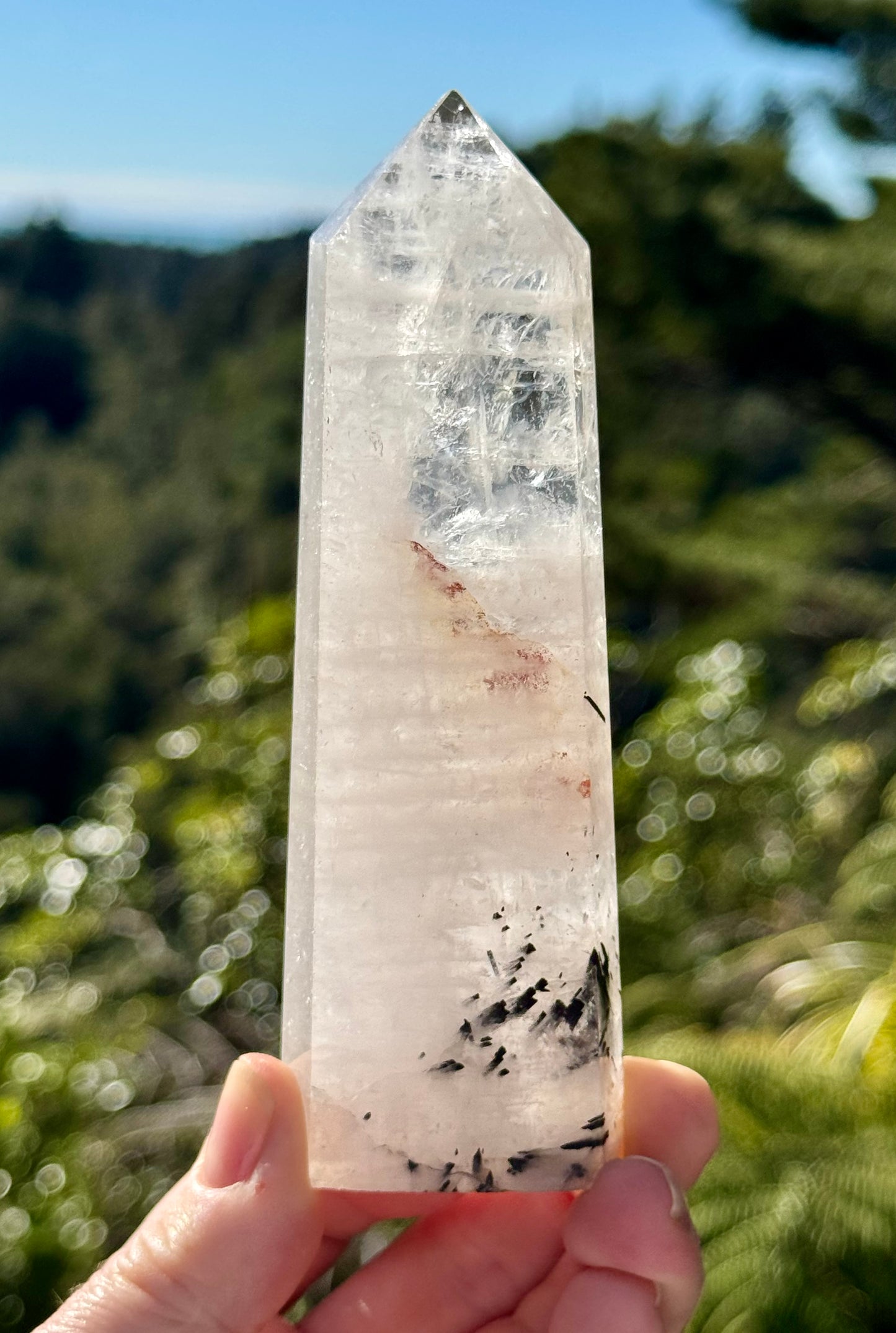 Black Tourmaline in Quartz Tower or Tourmalinated Quartz