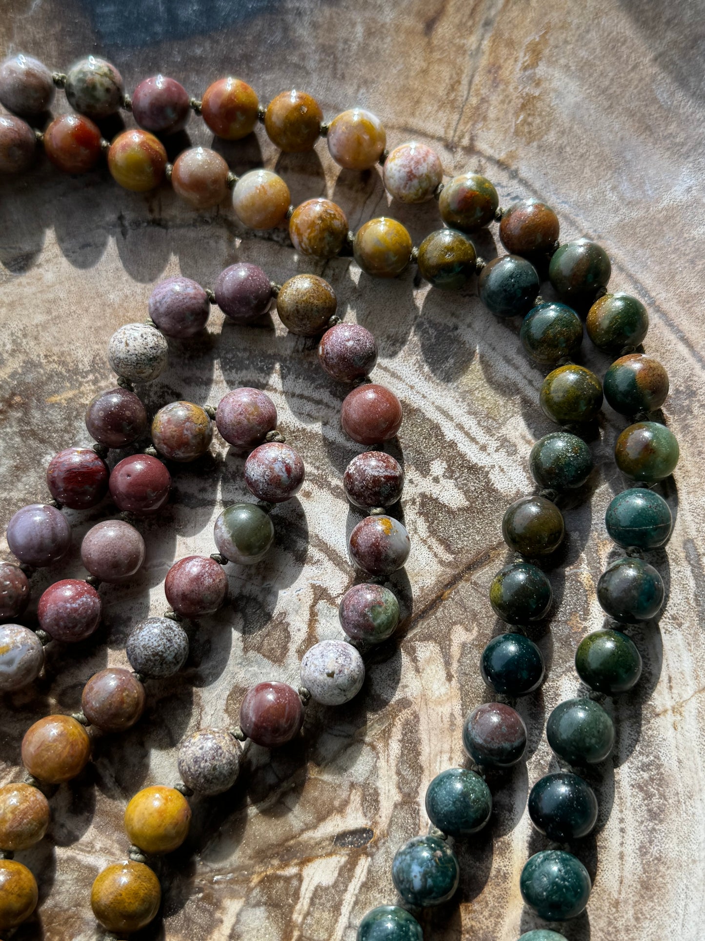 Mālā, Full Mālā with Ocean Jasper Pendant, Ocean Jasper Beads