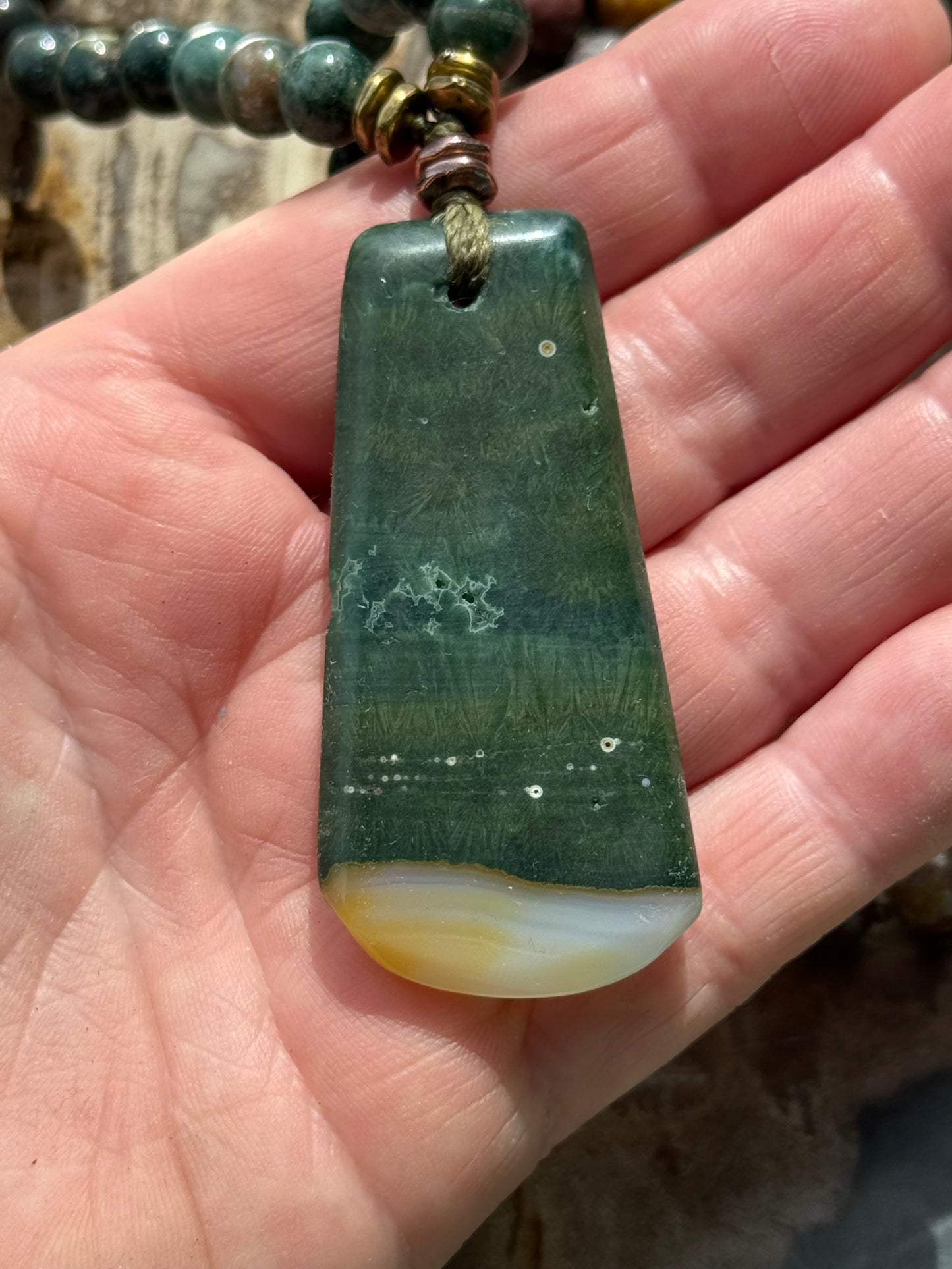 Mālā, Full Mālā with Ocean Jasper Pendant, Ocean Jasper Beads