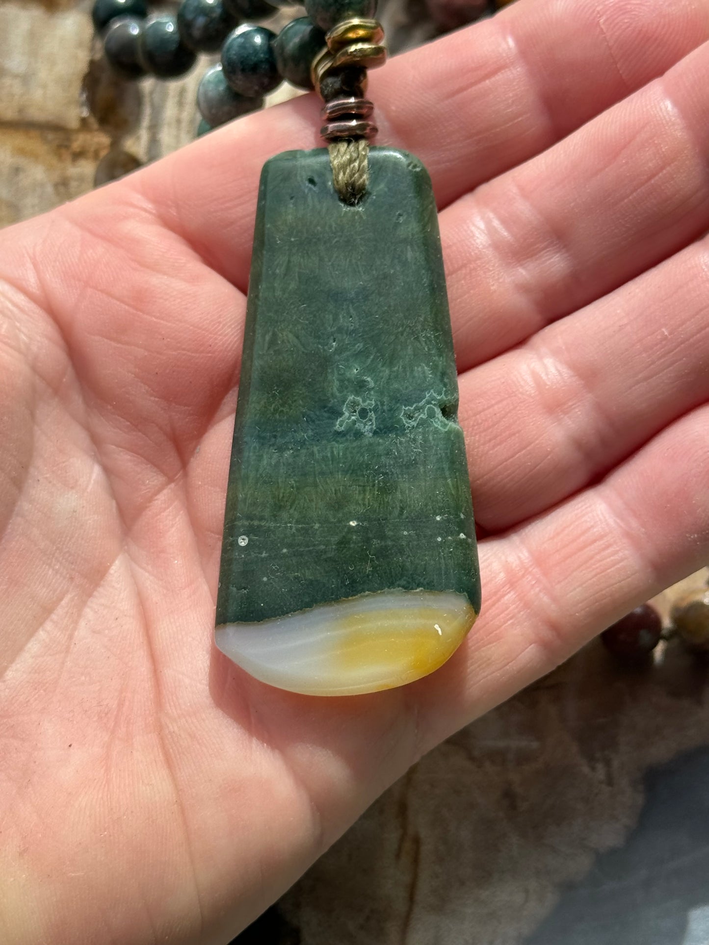 Mālā, Full Mālā with Ocean Jasper Pendant, Ocean Jasper Beads