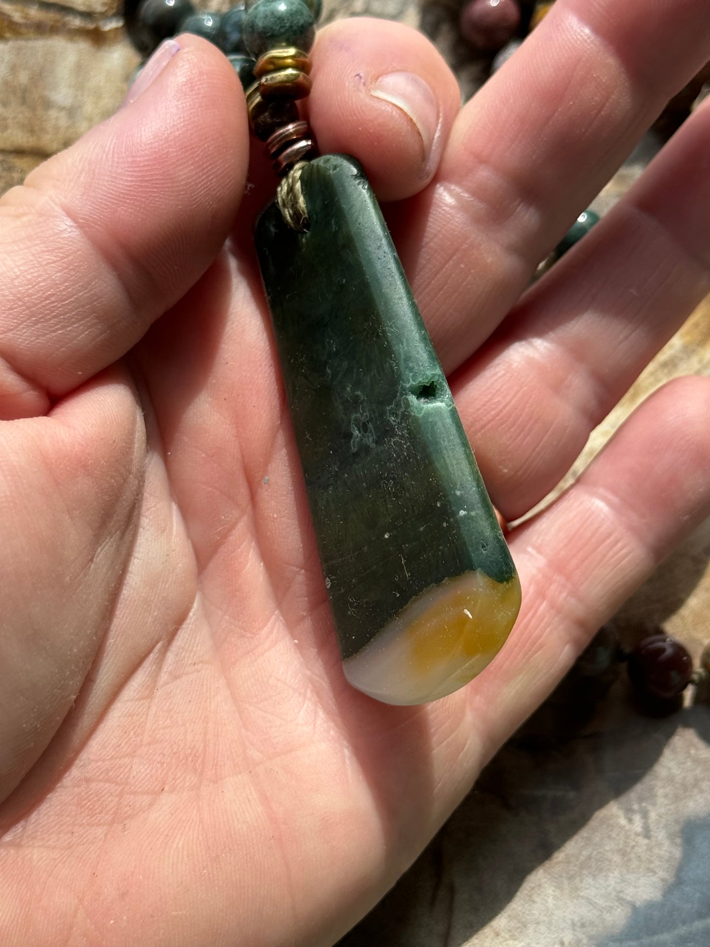 Mālā, Full Mālā with Ocean Jasper Pendant, Ocean Jasper Beads