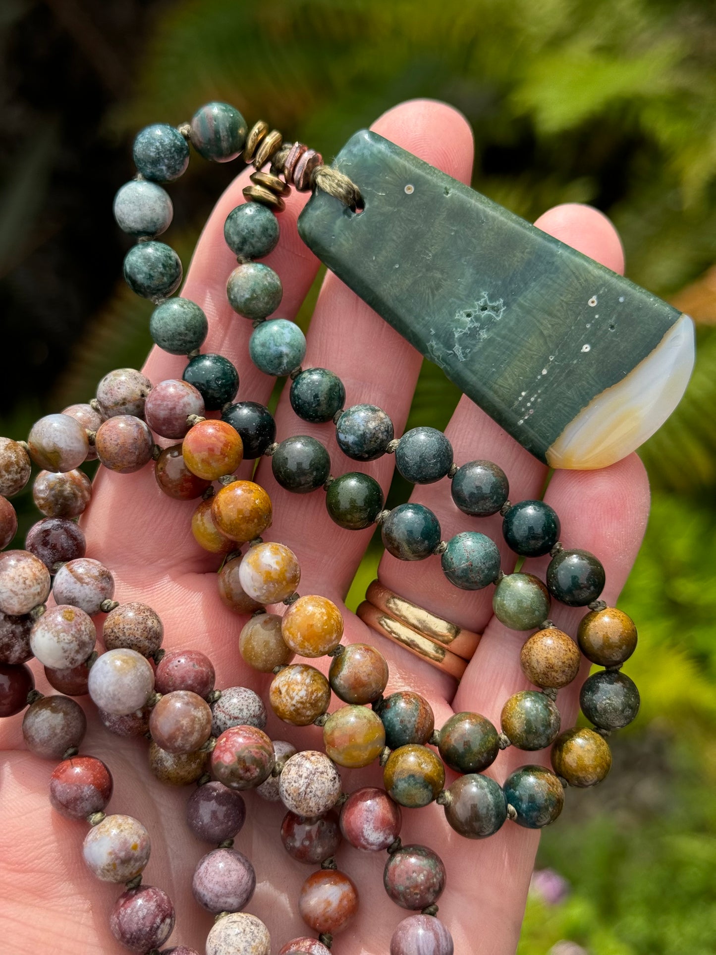 Mālā, Full Mālā with Ocean Jasper Pendant, Ocean Jasper Beads