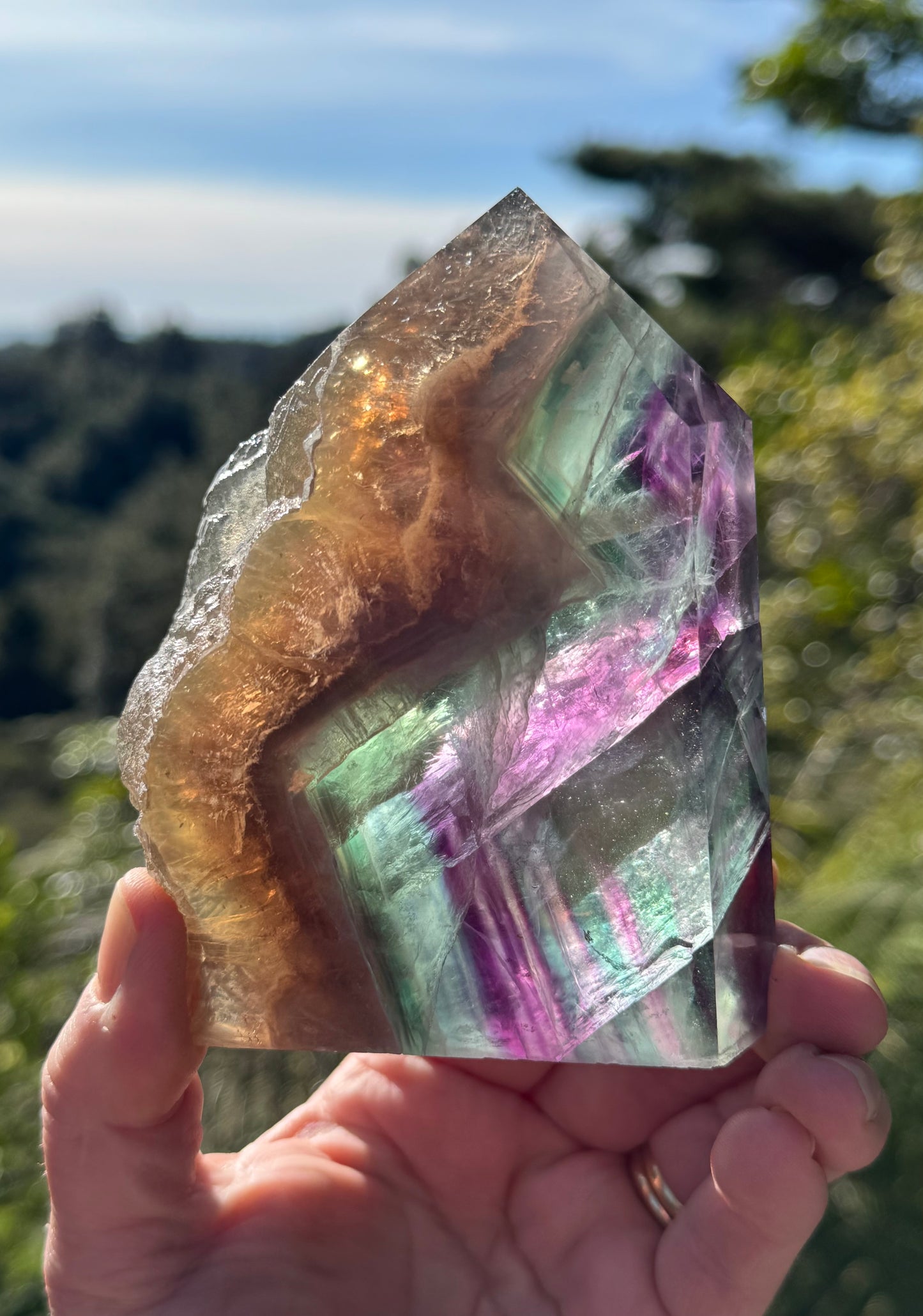 Rainbow Fluorite slice, Natural edge