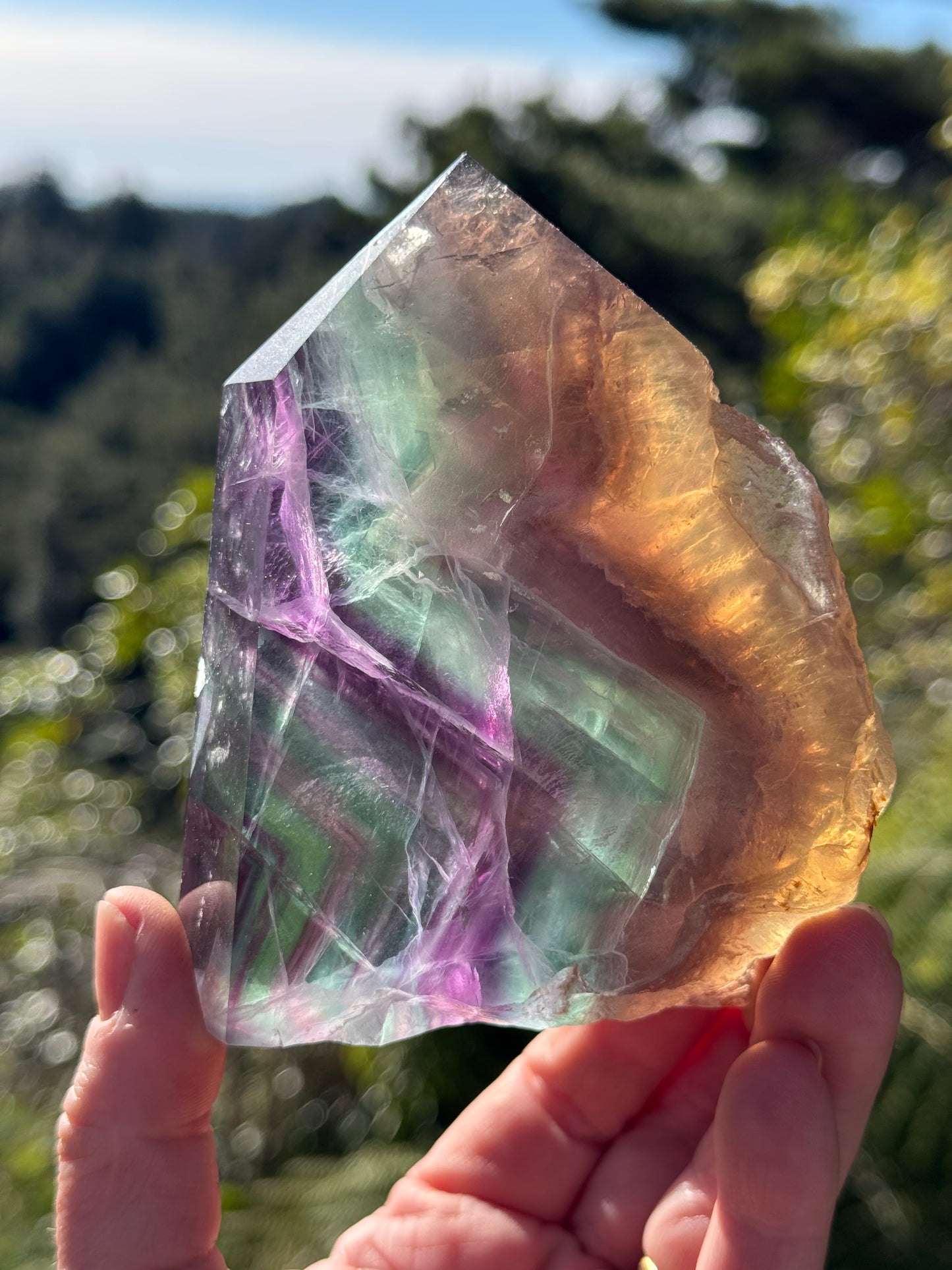 Rainbow Fluorite slice, Natural edge