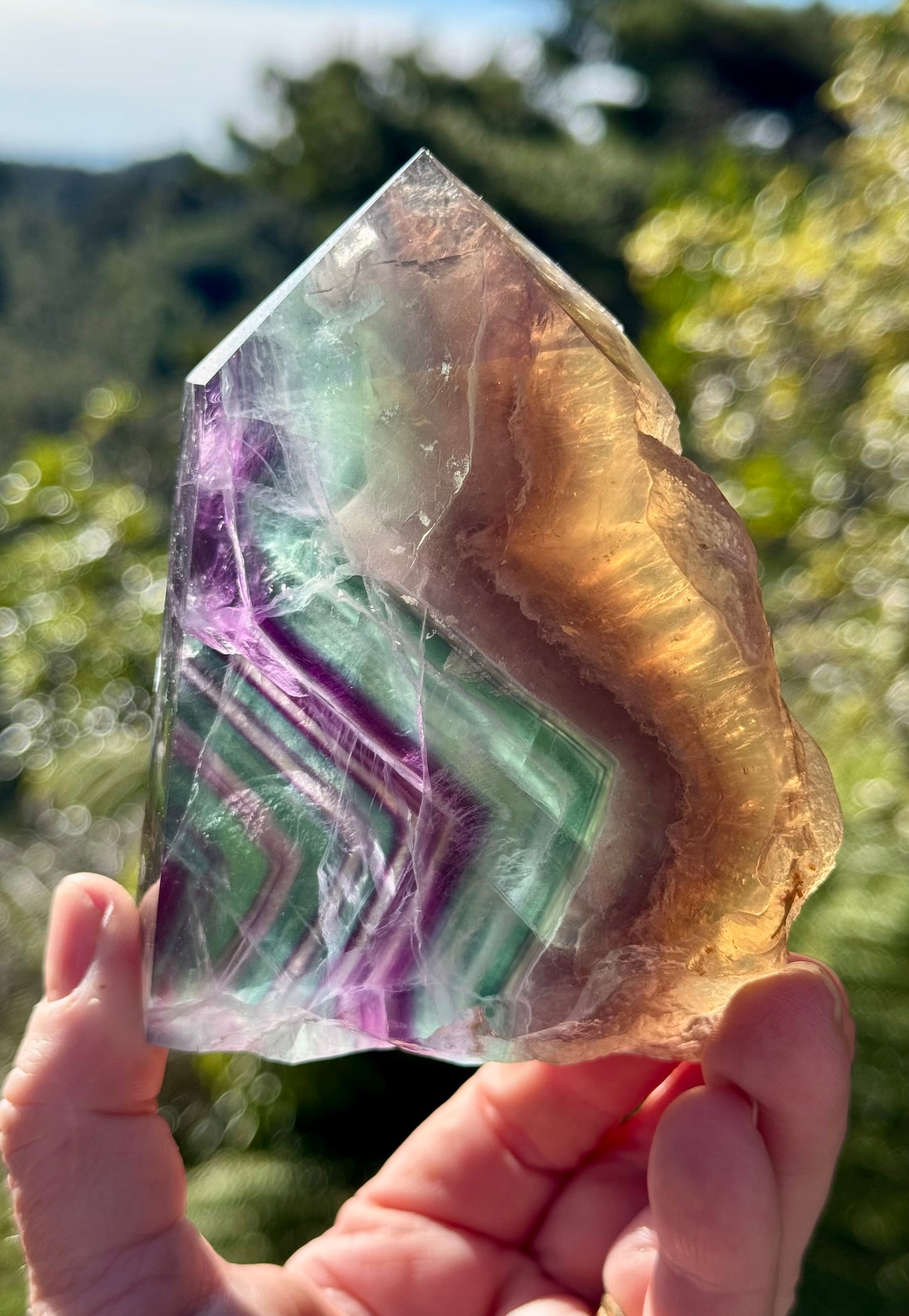 Rainbow Fluorite slice, Natural edge