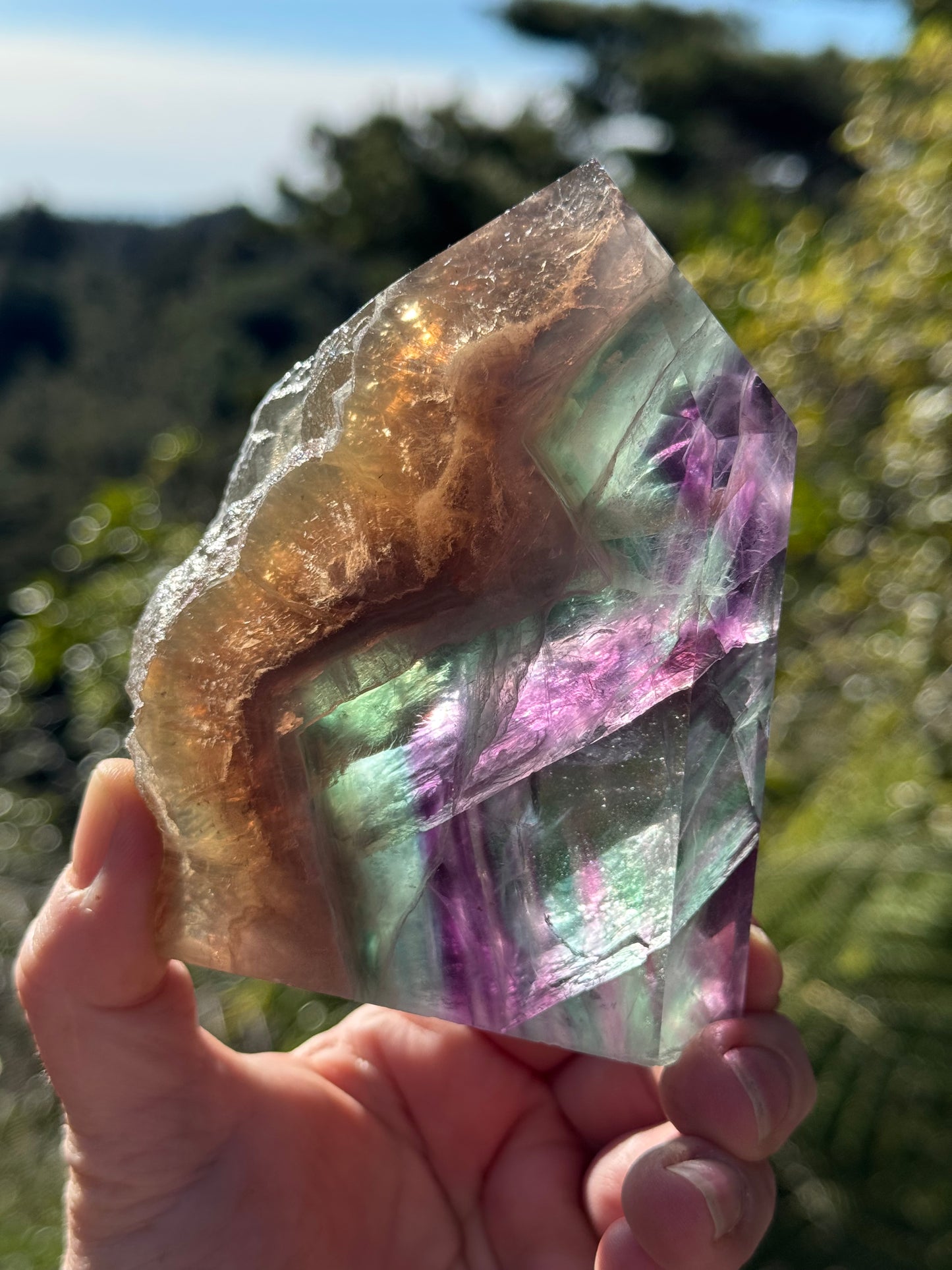 Rainbow Fluorite slice, Natural edge