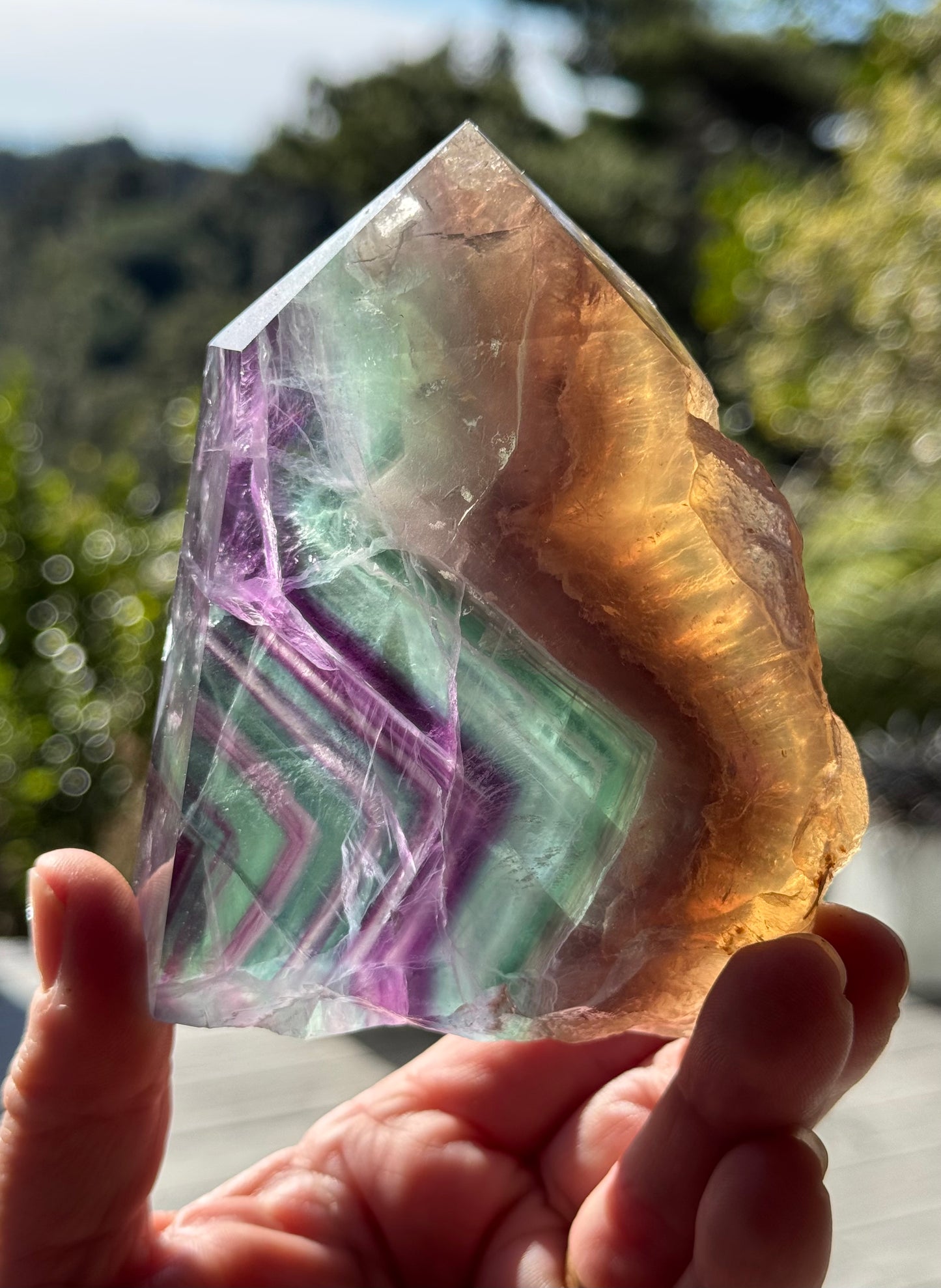 Rainbow Fluorite slice, Natural edge