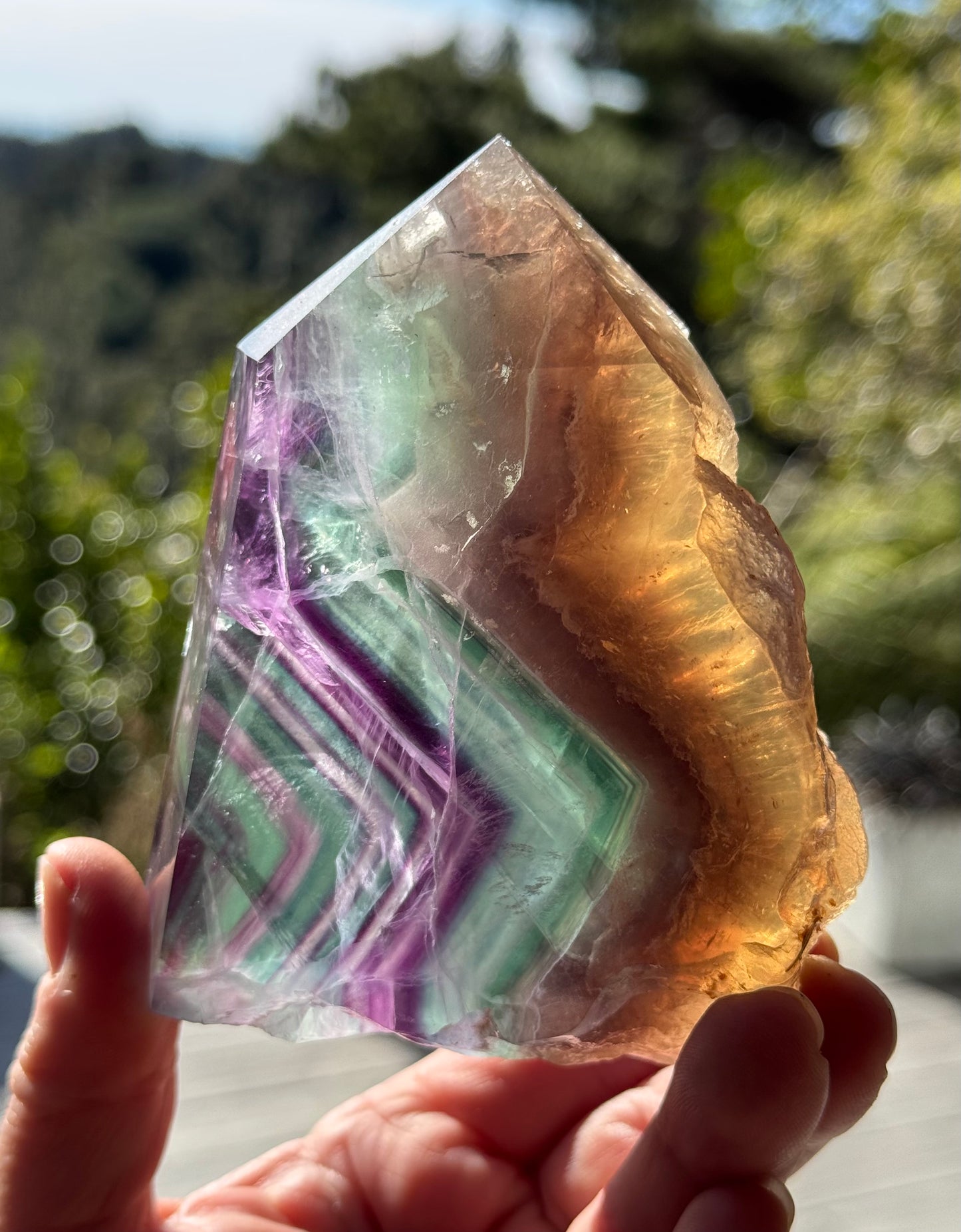 Rainbow Fluorite slice, Natural edge