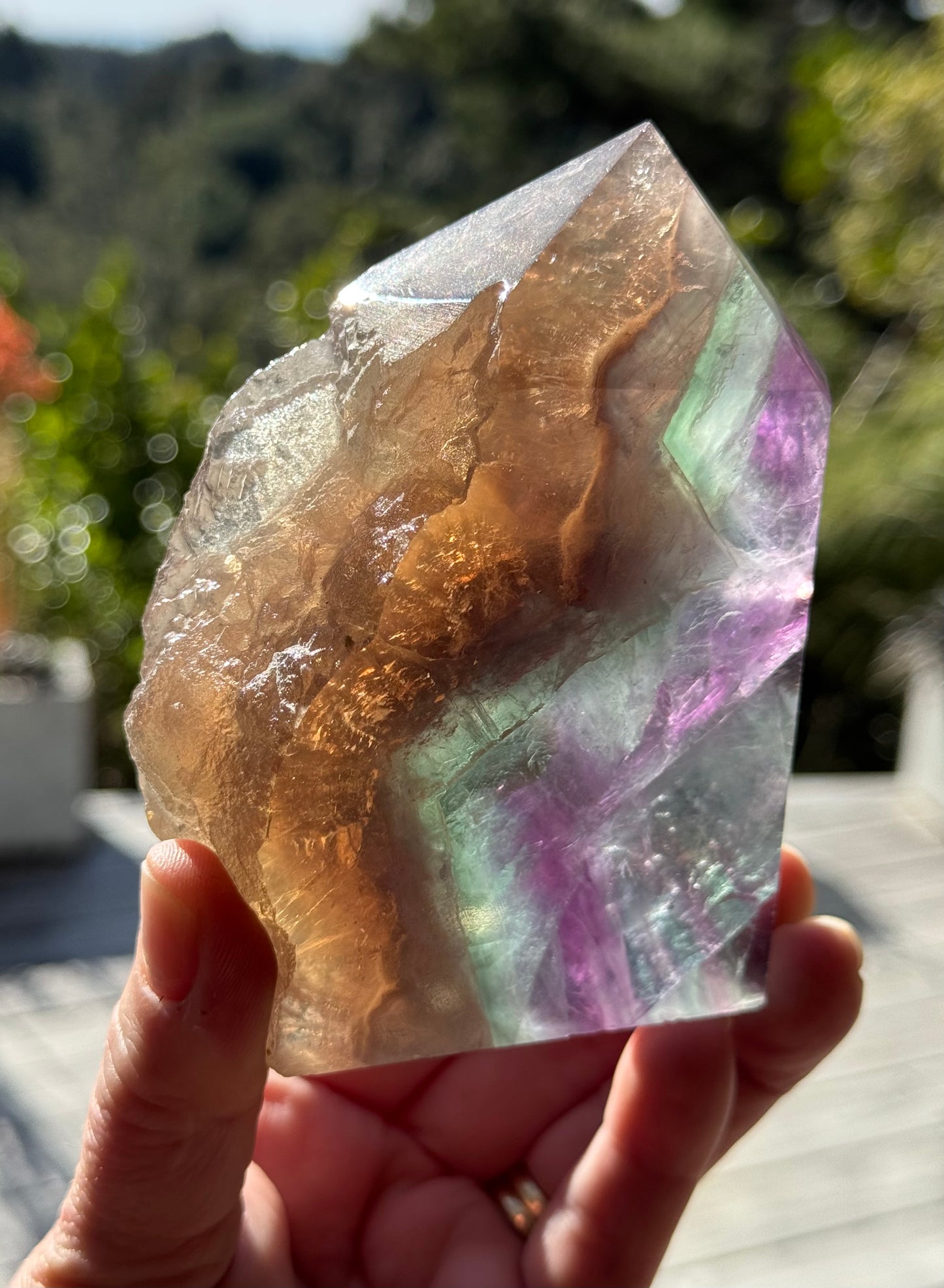 Rainbow Fluorite slice, Natural edge
