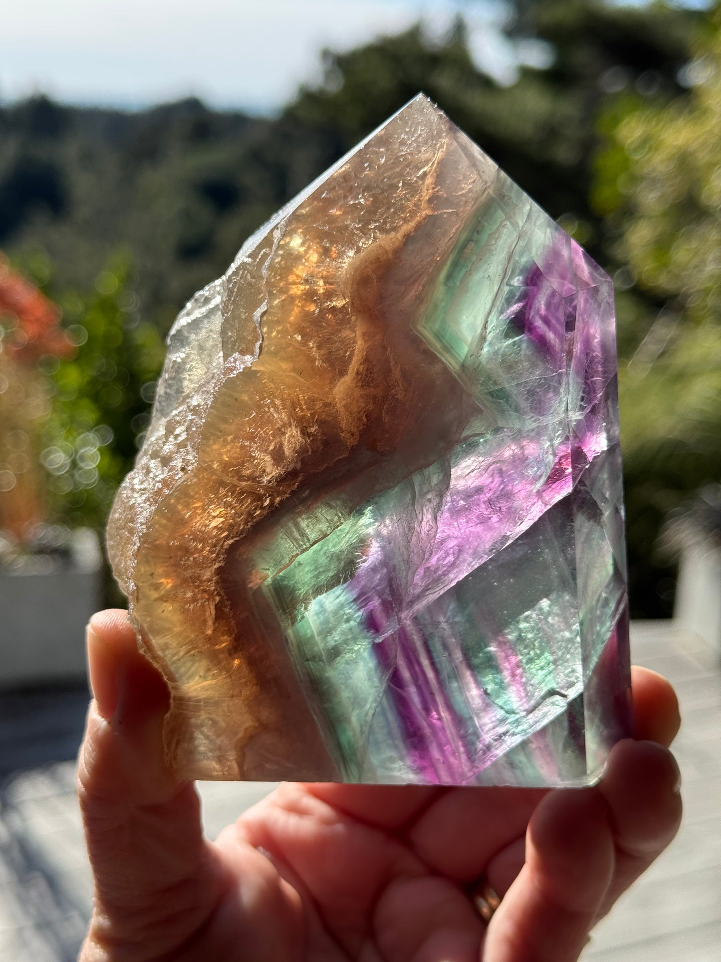 Rainbow Fluorite slice, Natural edge