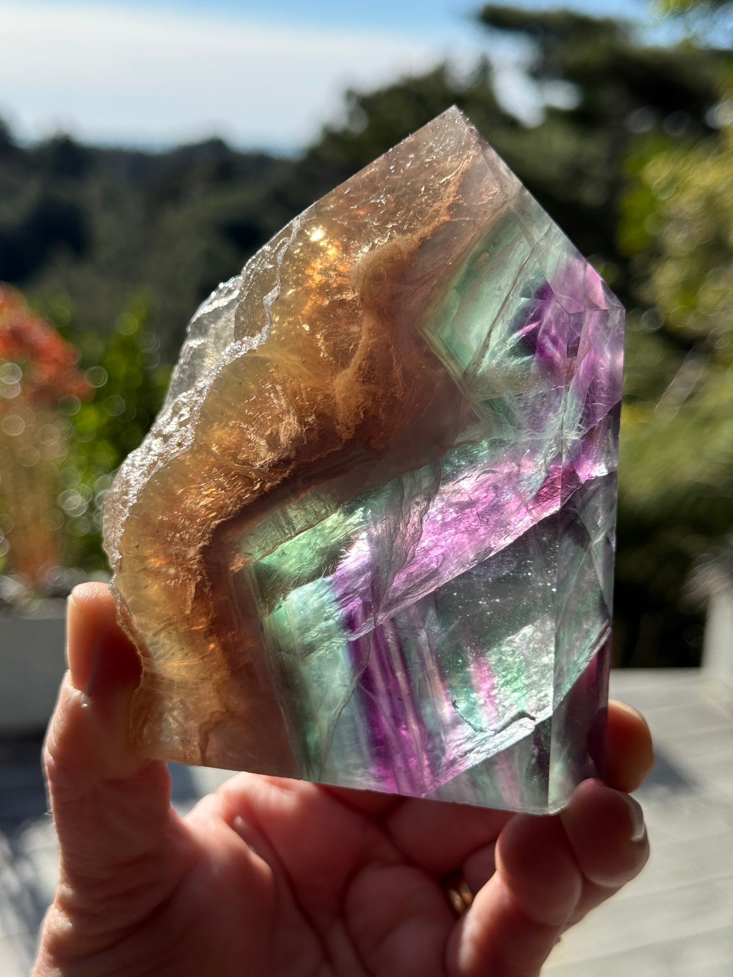 Rainbow Fluorite slice, Natural edge