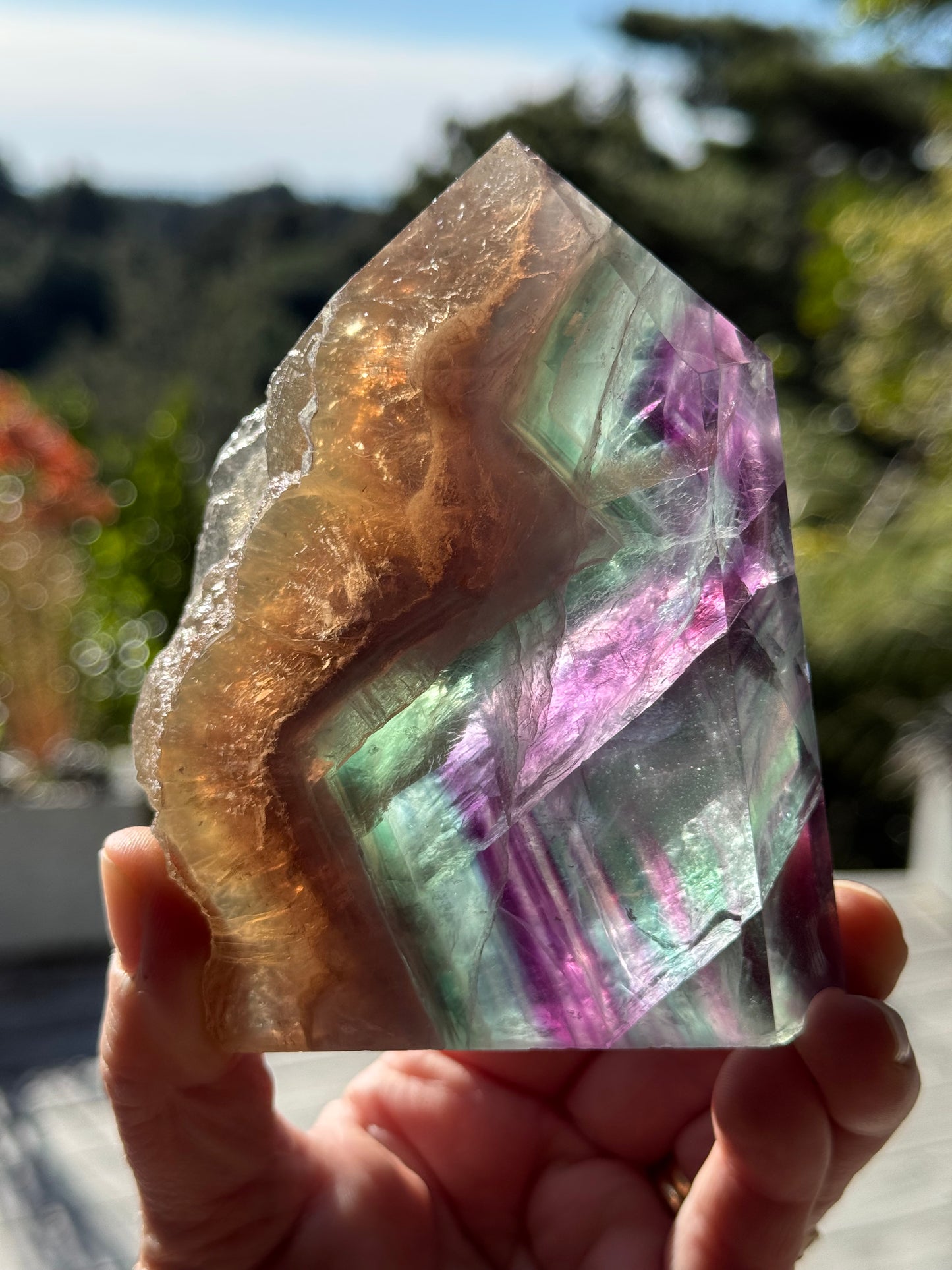 Rainbow Fluorite slice, Natural edge