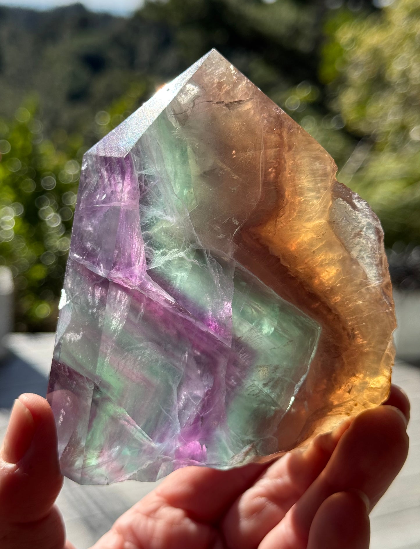 Rainbow Fluorite slice, Natural edge