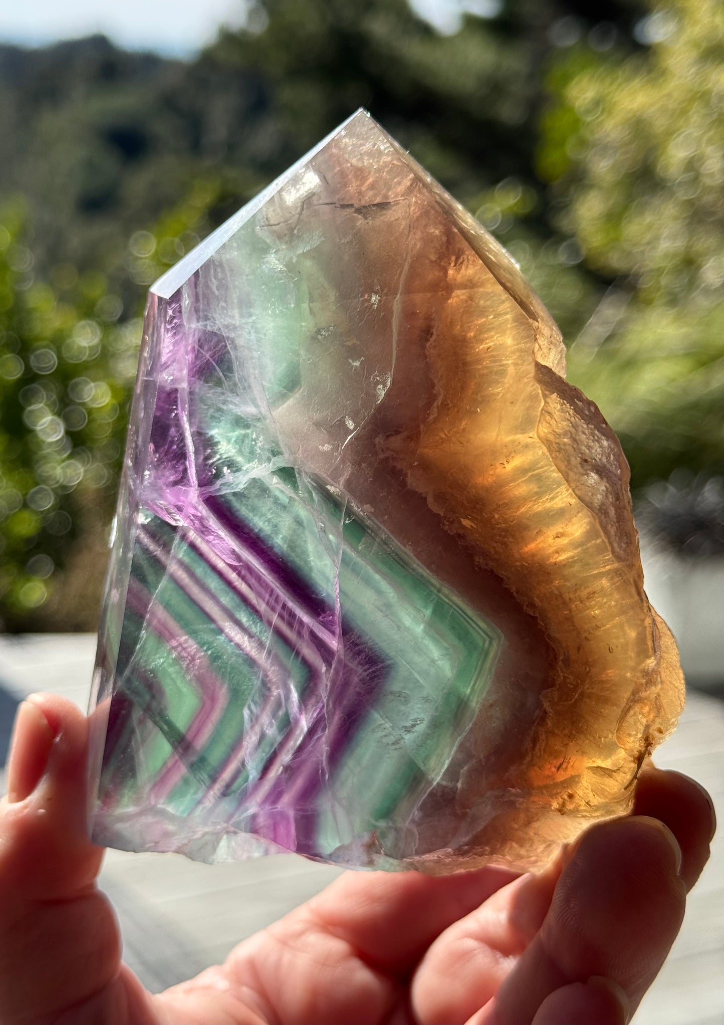 Rainbow Fluorite slice, Natural edge