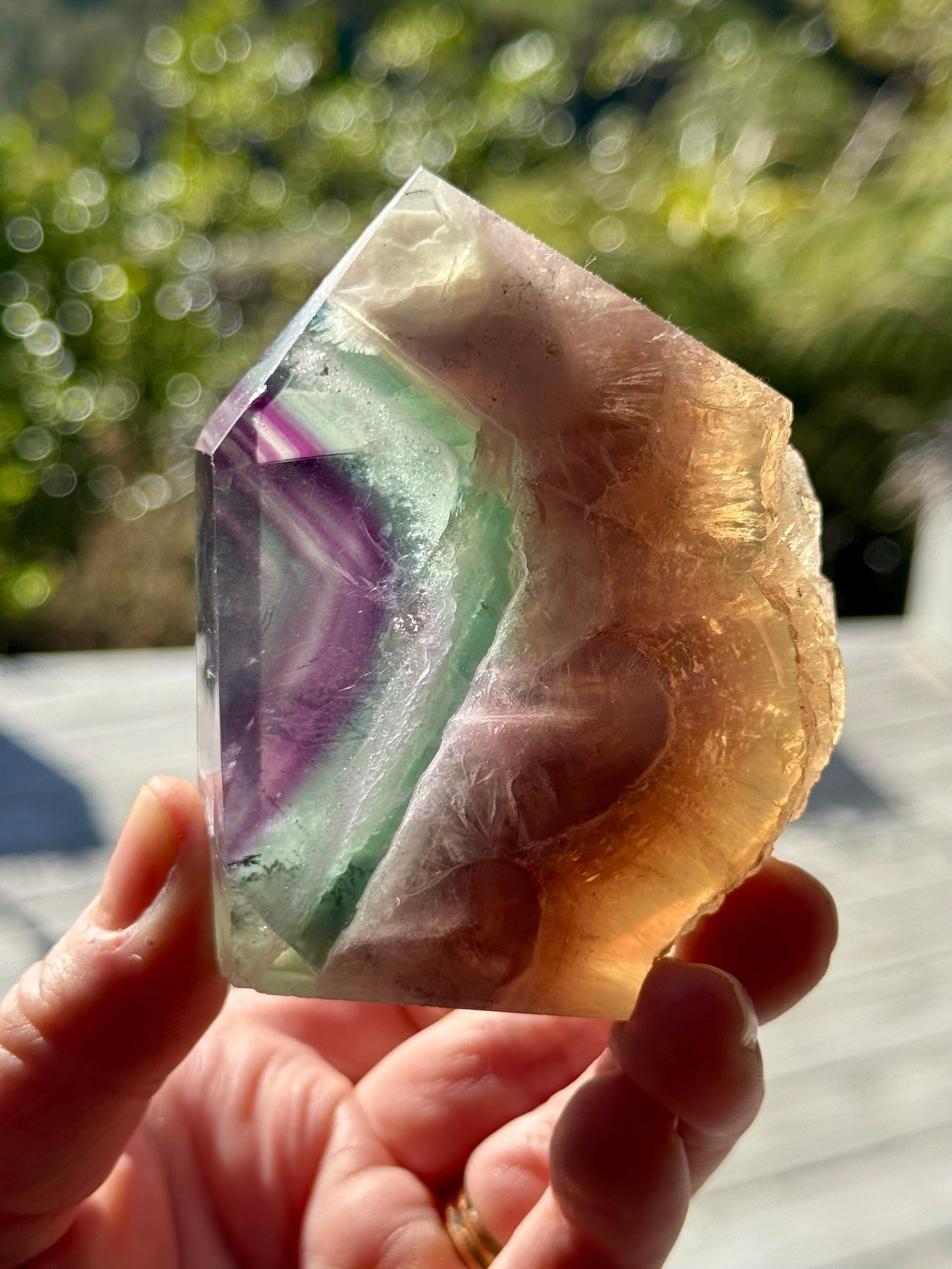 Rainbow Fluorite slice, Natural edge