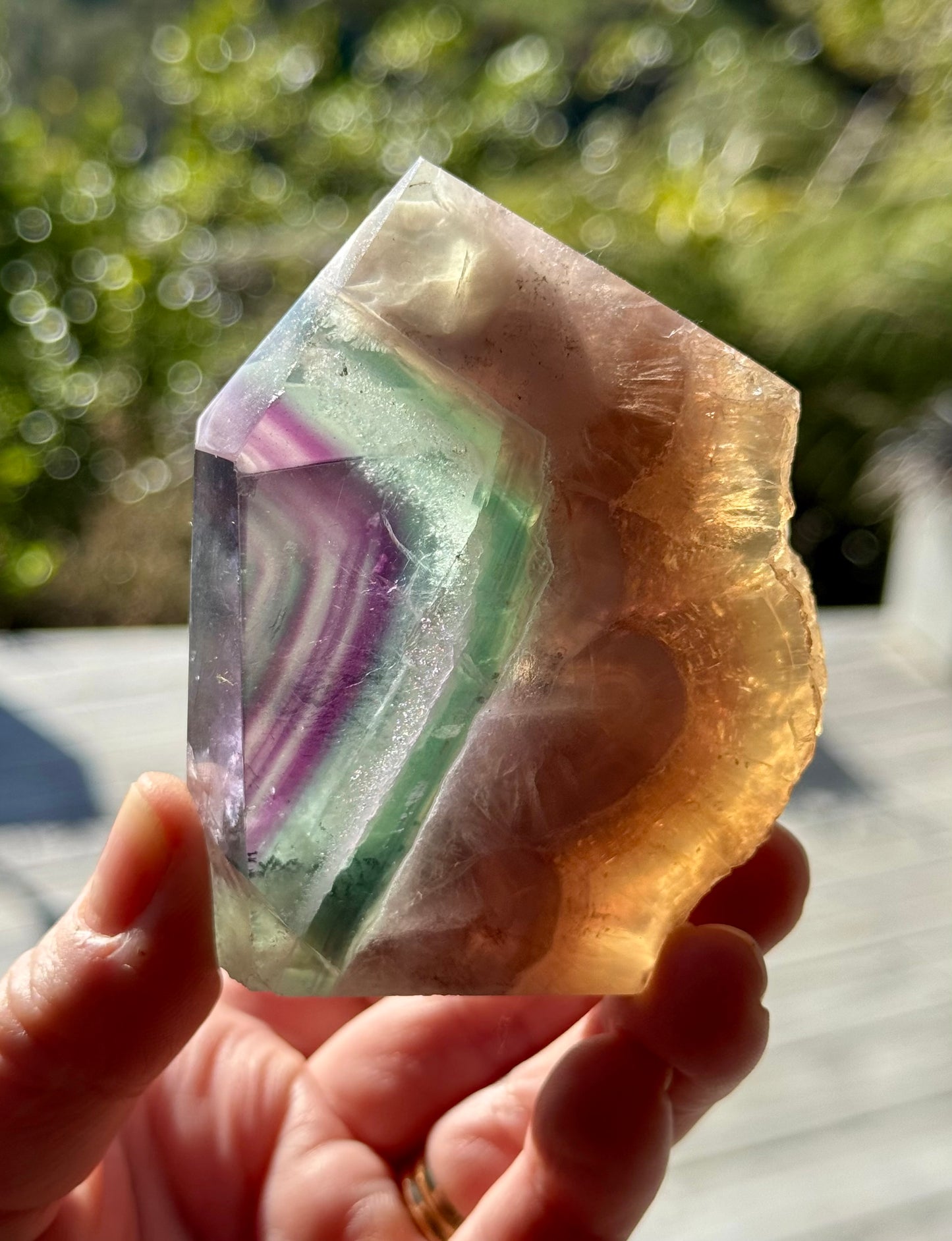 Rainbow Fluorite slice, Natural edge