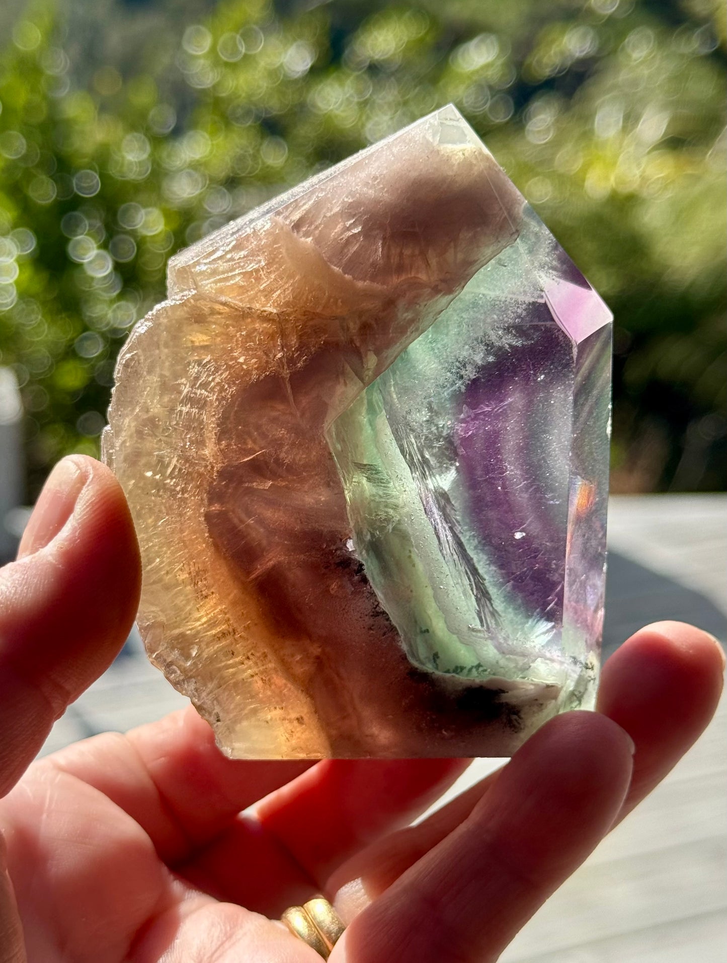 Rainbow Fluorite slice, Natural edge