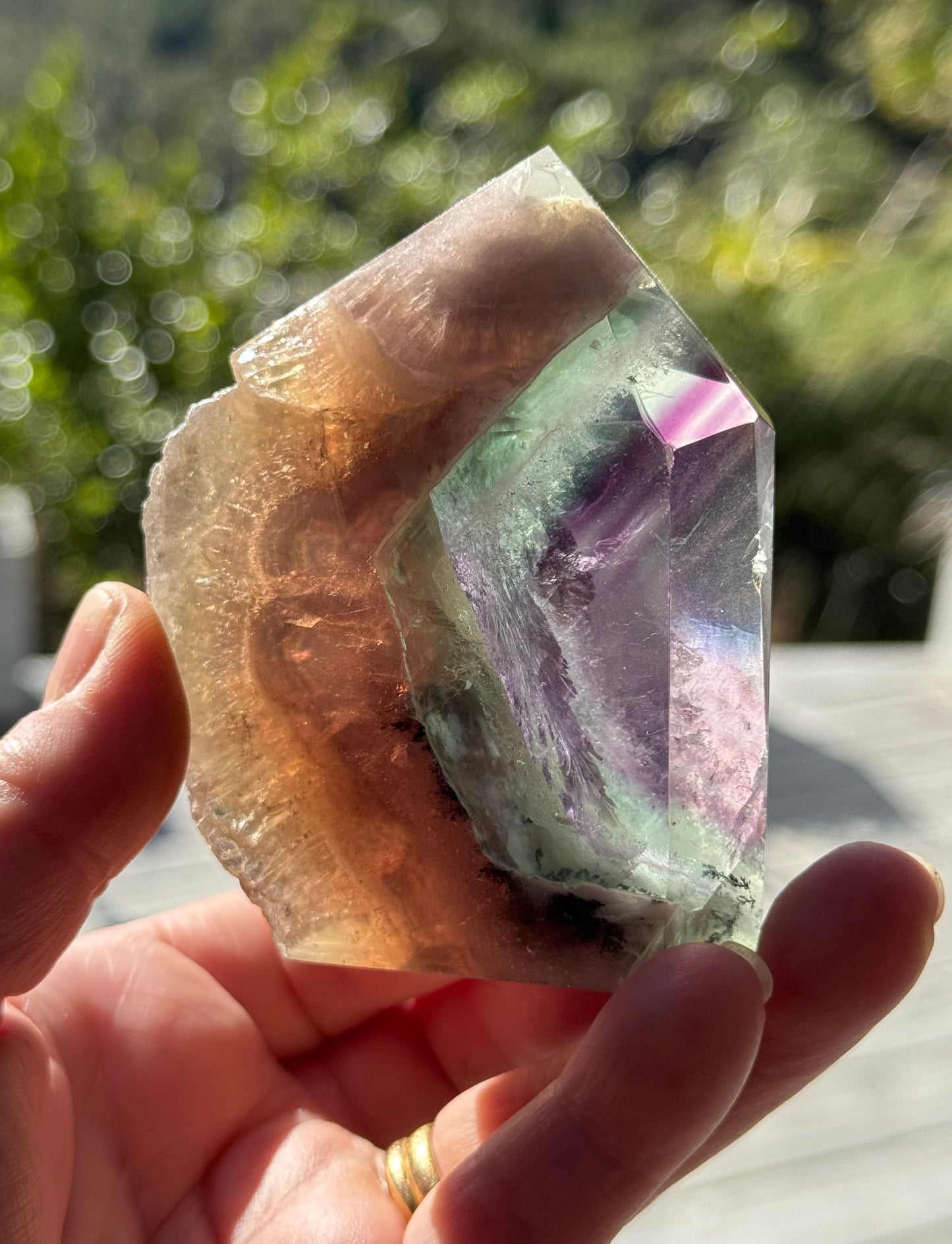 Rainbow Fluorite slice, Natural edge