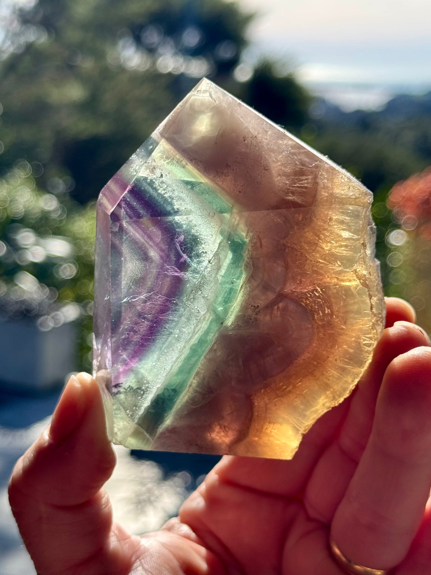 Rainbow Fluorite slice, Natural edge