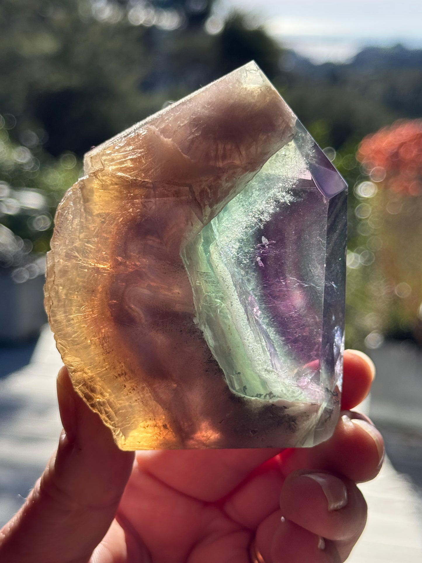 Rainbow Fluorite slice, Natural edge