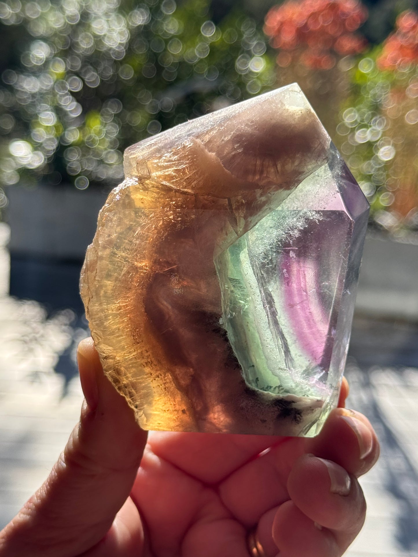 Rainbow Fluorite slice, Natural edge