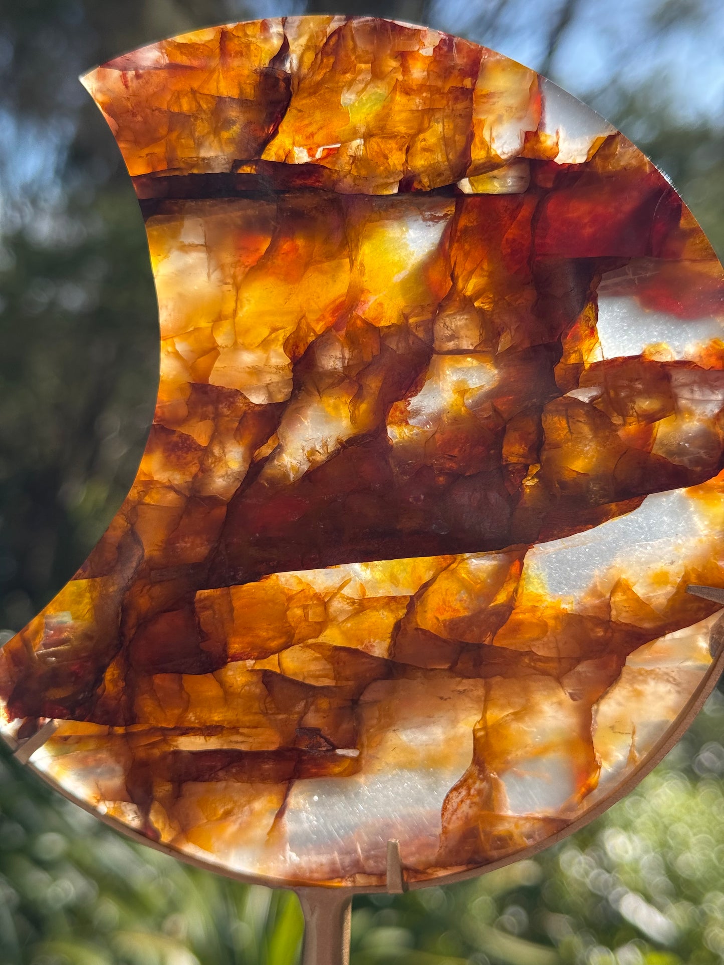 Golden Healer & Fire Quartz Carved Moon on Stand