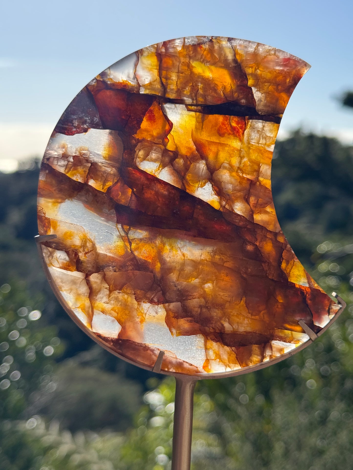 Golden Healer & Fire Quartz Carved Moon on Stand