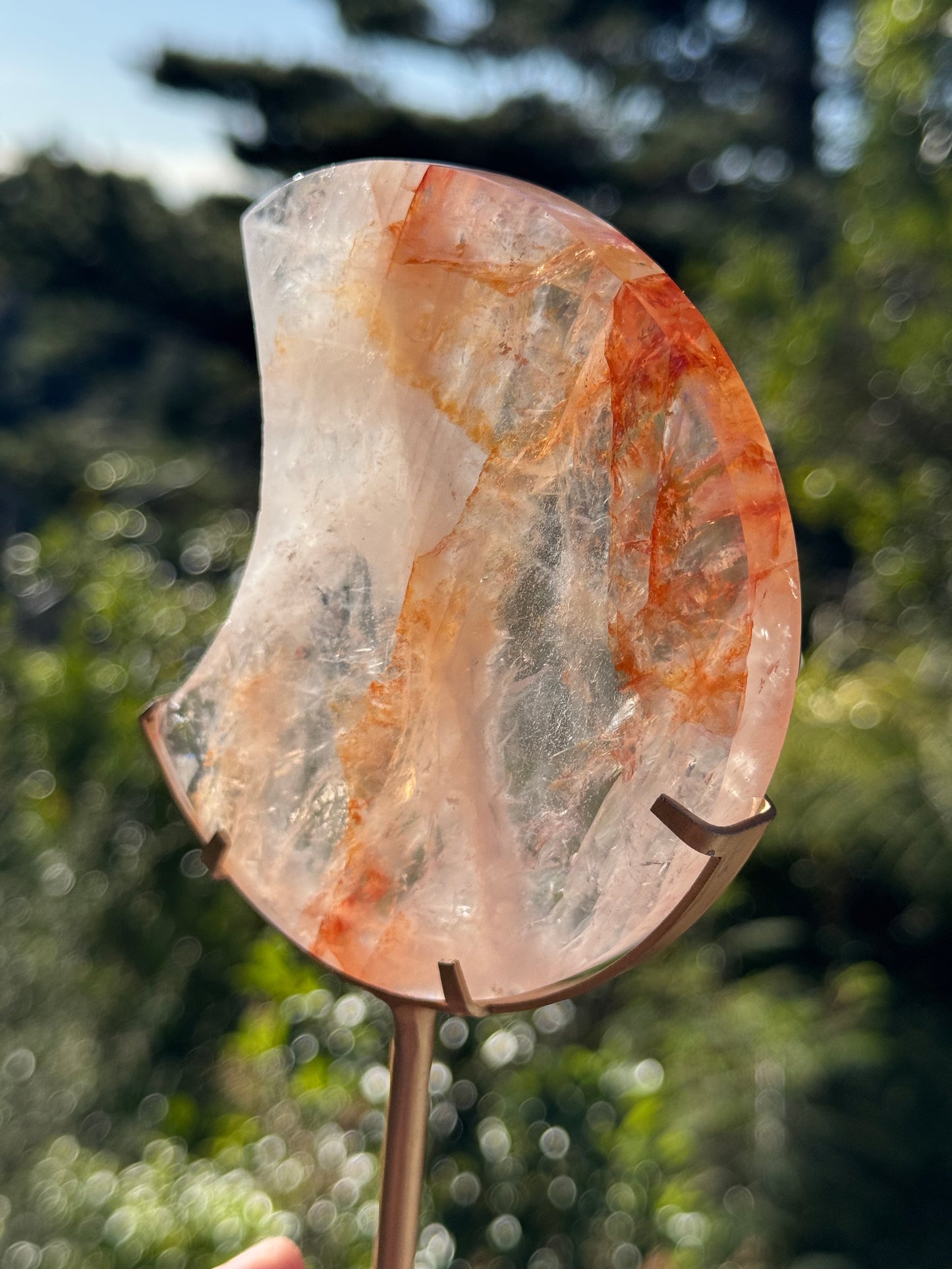 Fire Quartz Carved Moon on Stand