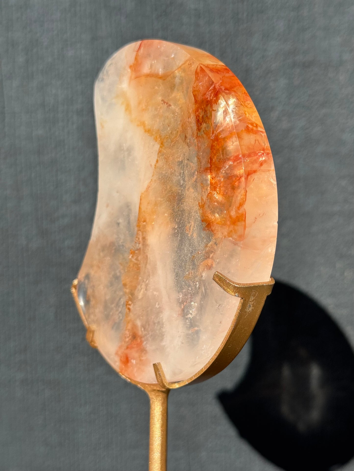 Fire Quartz Carved Moon on Stand