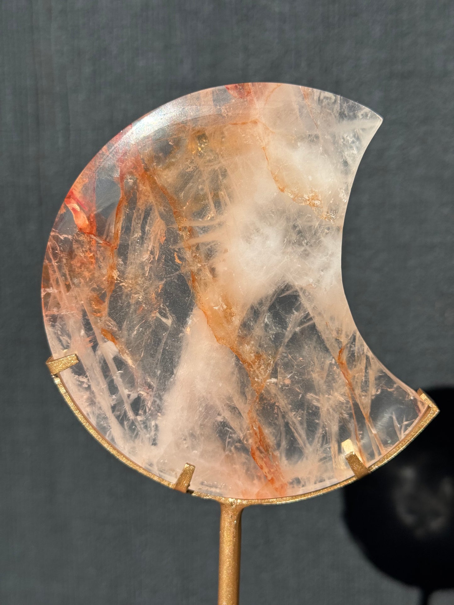 Fire Quartz Carved Moon on Stand