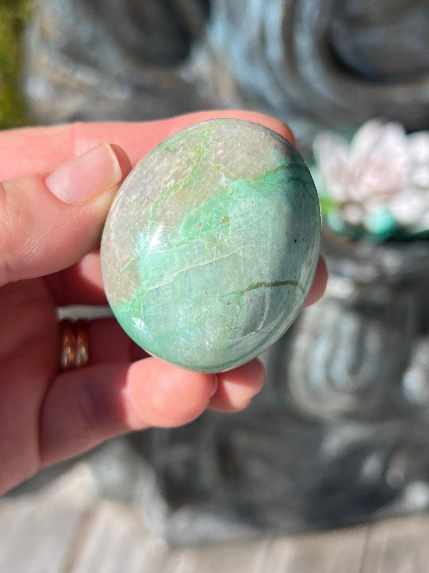Green Moonstone/Garnierite Palm stone