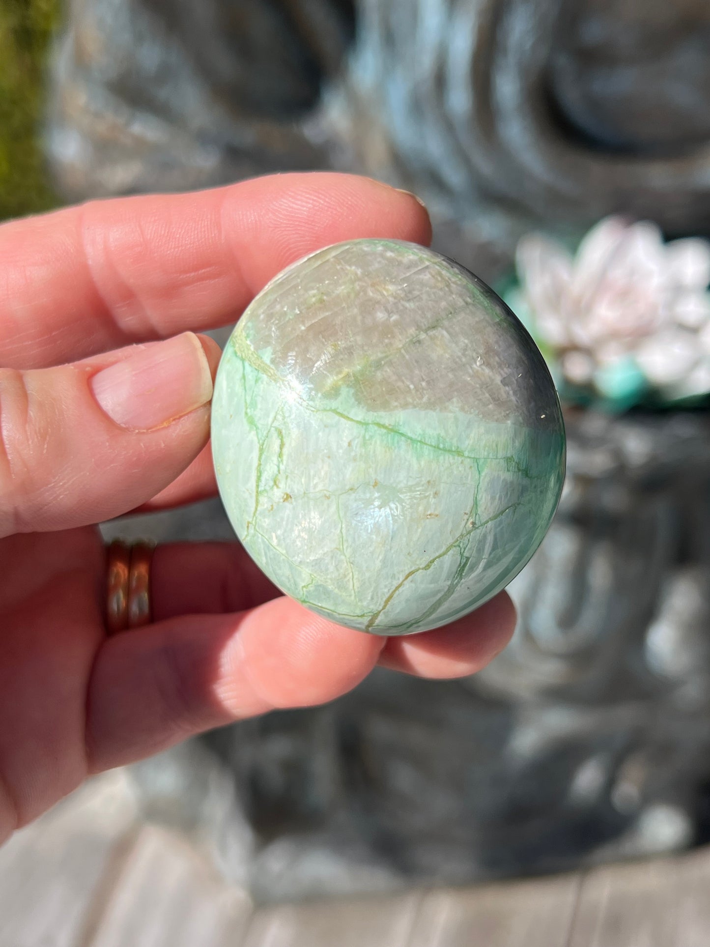 Green Moonstone/Garnierite Palm stone
