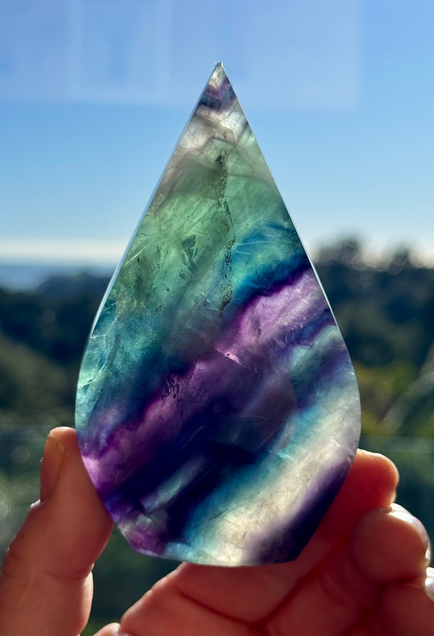 Rainbow Fluorite carved Flame 3