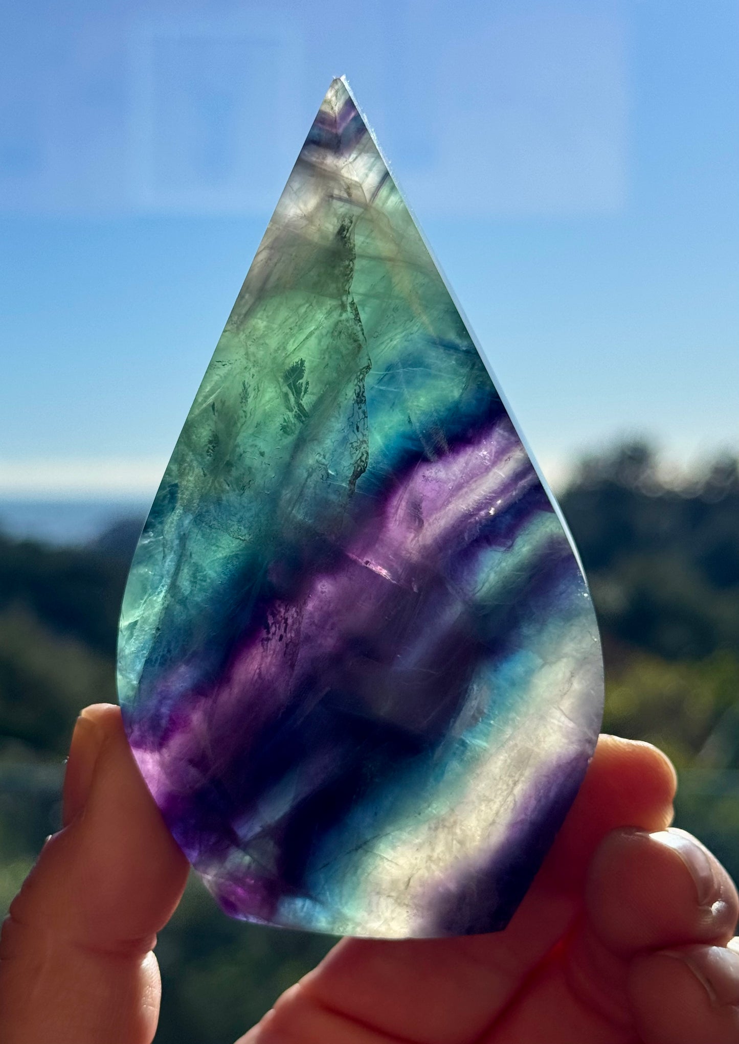 Rainbow Fluorite carved Flame 3